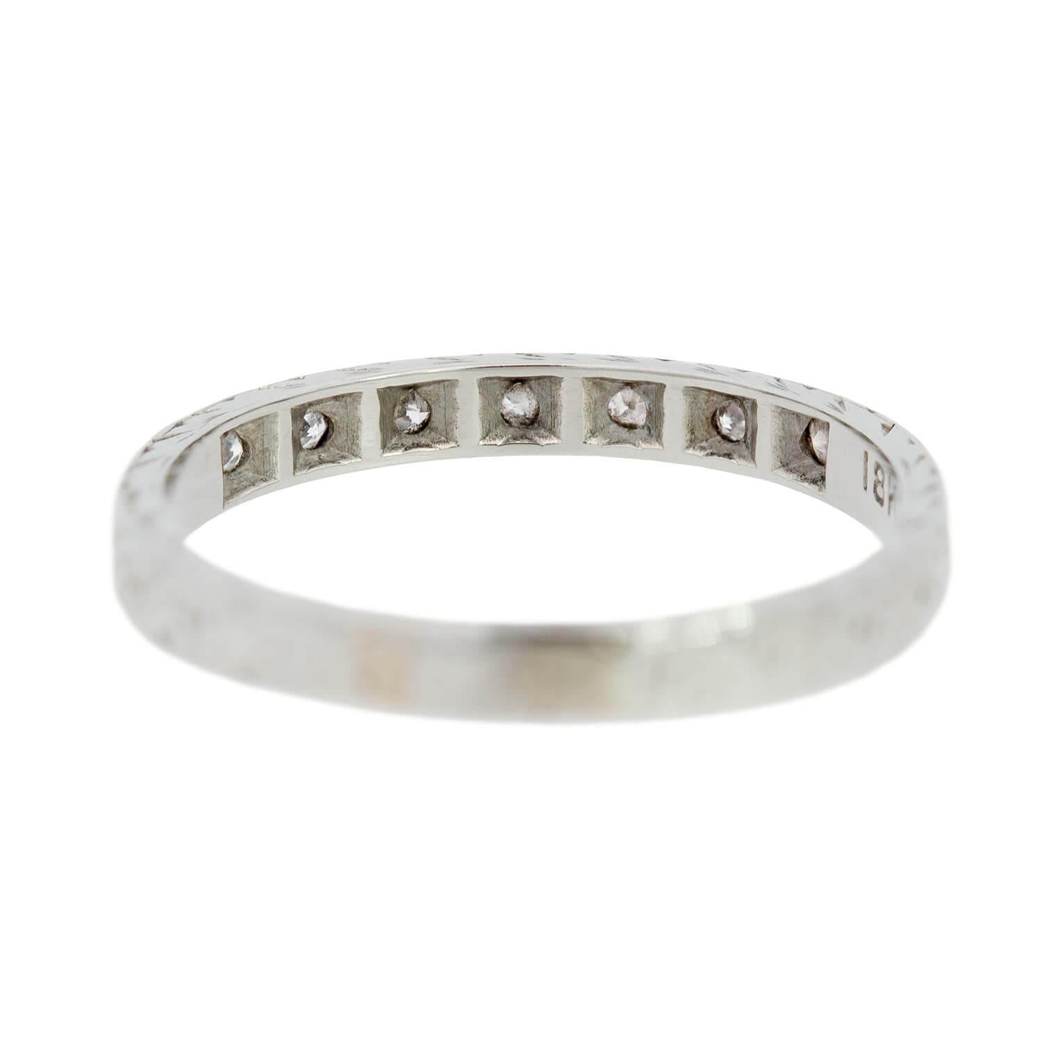 Art Deco 18k Engraved Diamond Eternity Band