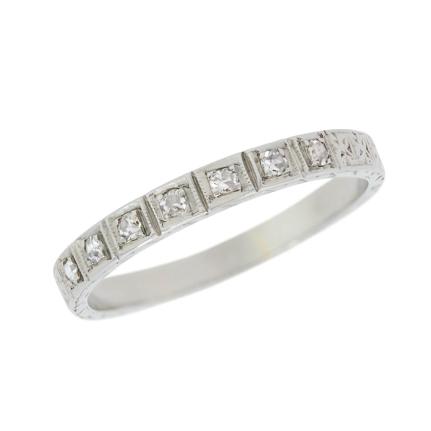 Art Deco 18k Engraved Diamond Eternity Band