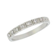 Art Deco 18k Engraved Diamond Eternity Band