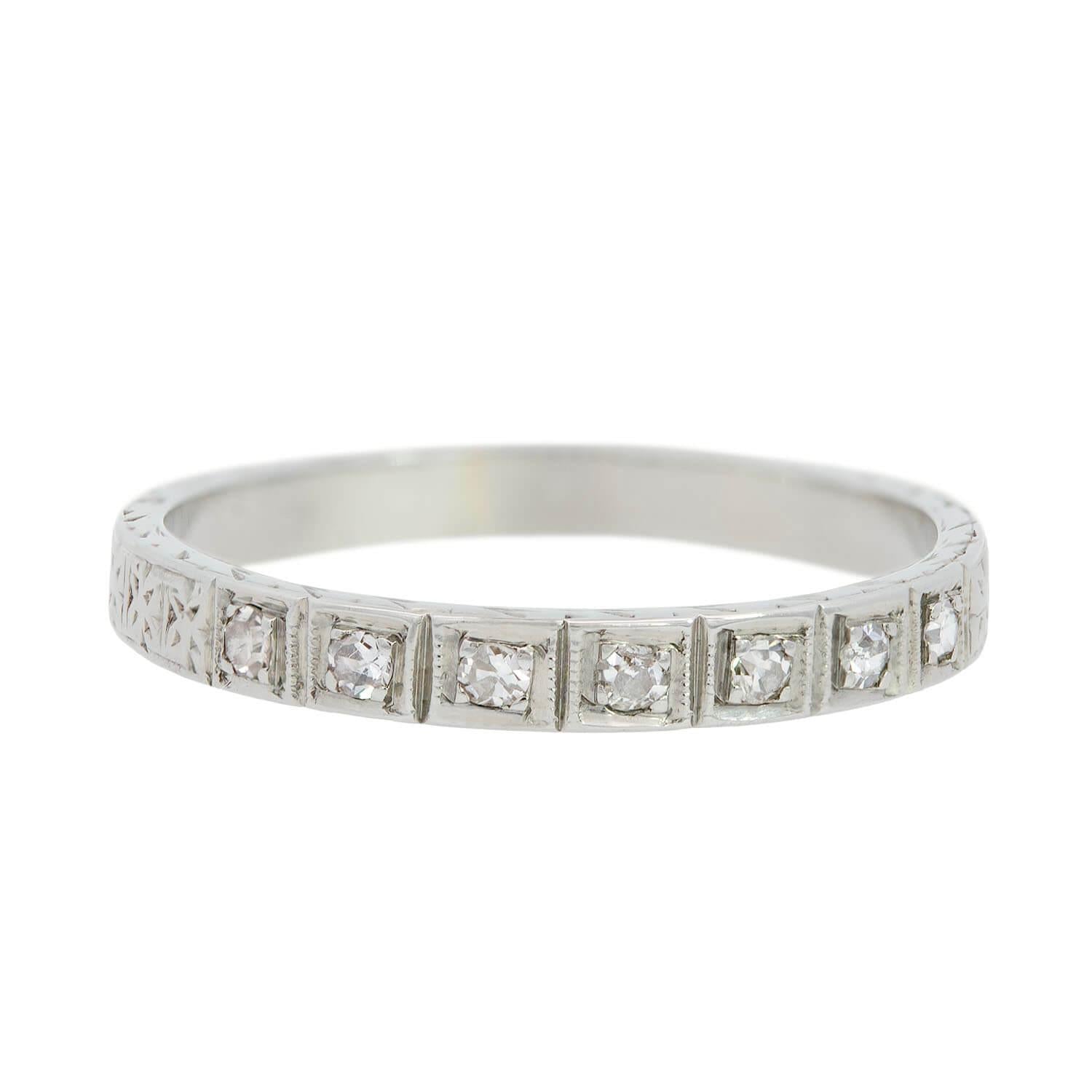 Art Deco 18k Engraved Diamond Eternity Band