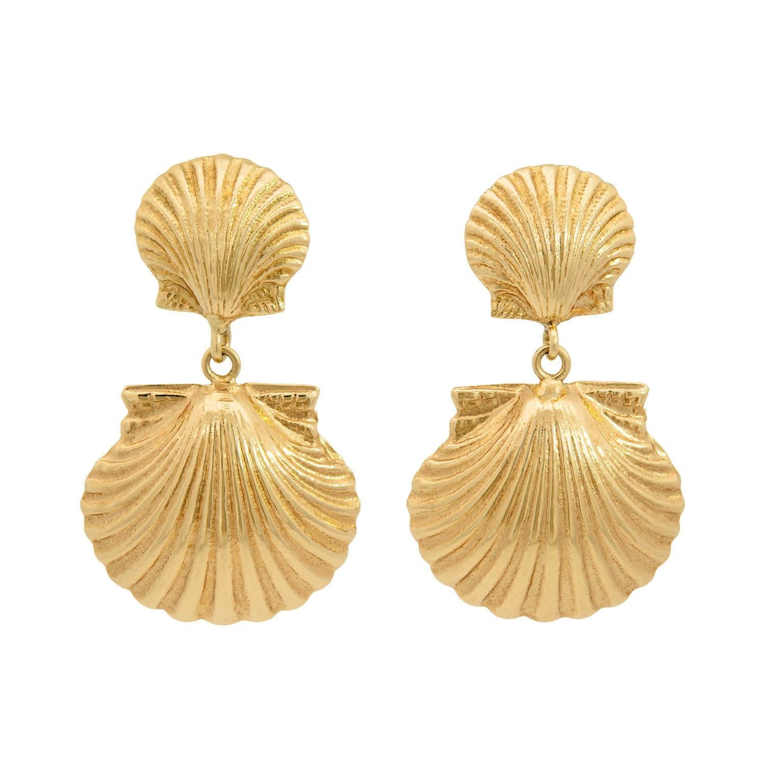 Vintage 18k Clam Shell Drop Earrings