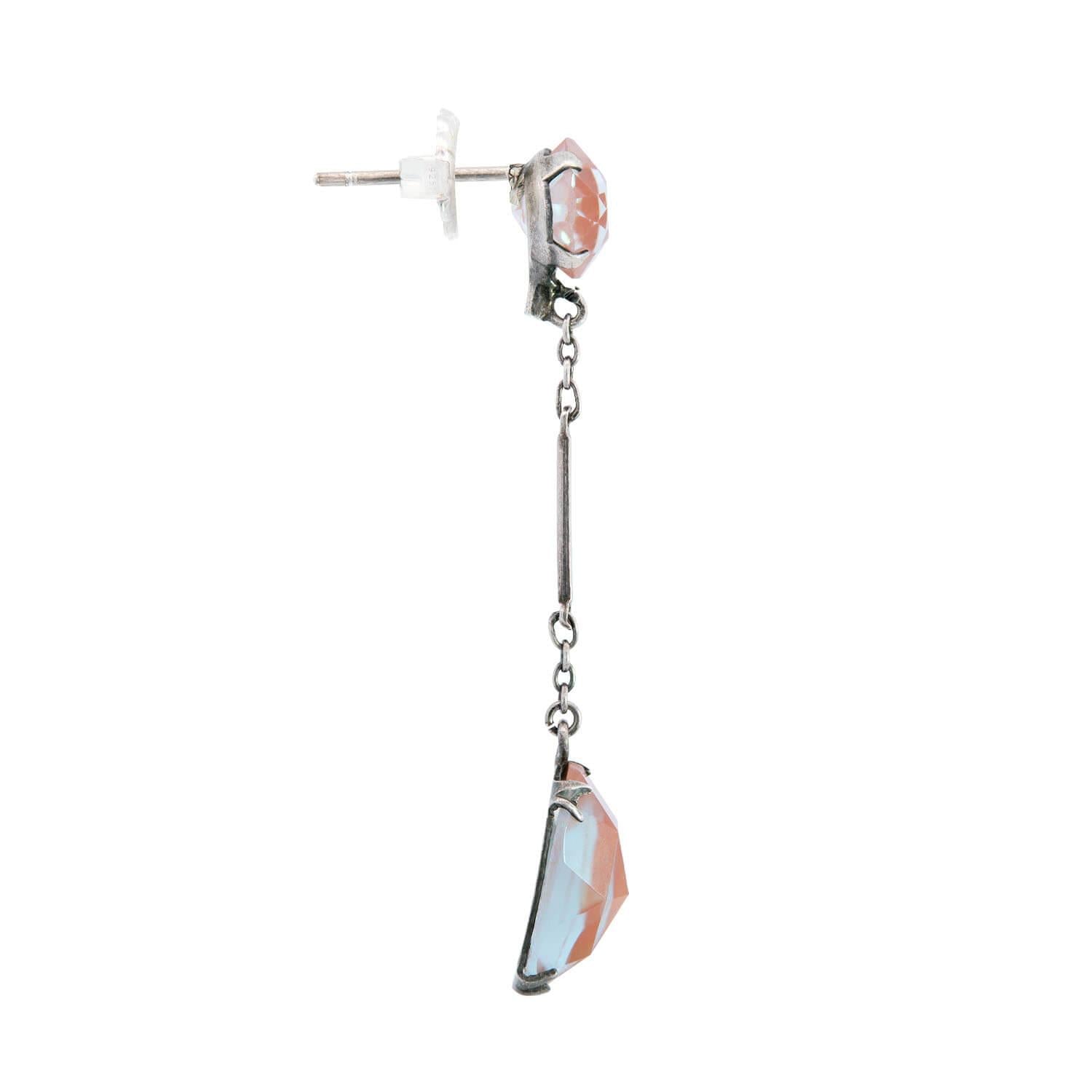 Art Deco Sterling Silver Saphiret Glass Drop Earring