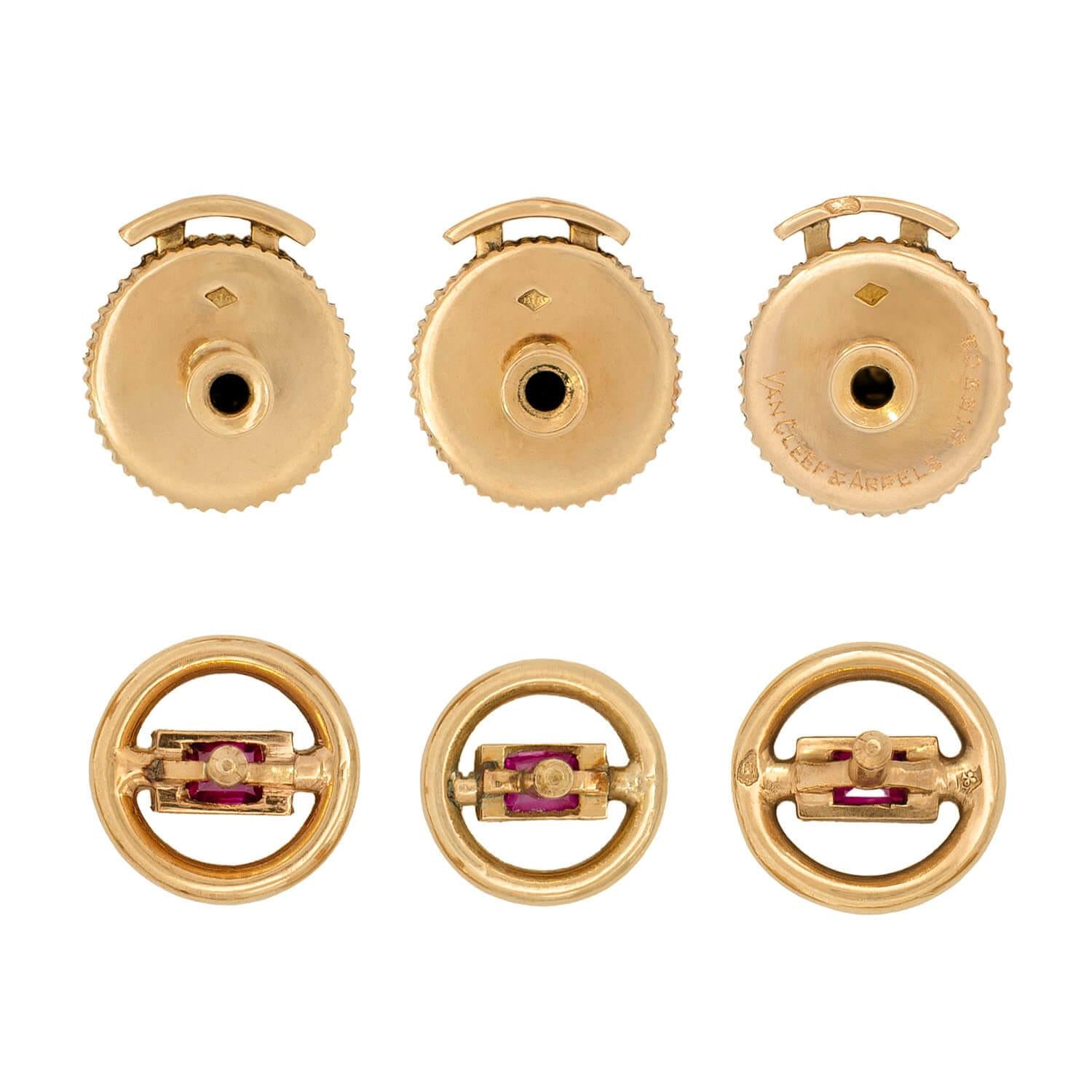 VAN CLEEF & ARPELS Retro 18k Ruby Five Piece Cufflink and Button Set