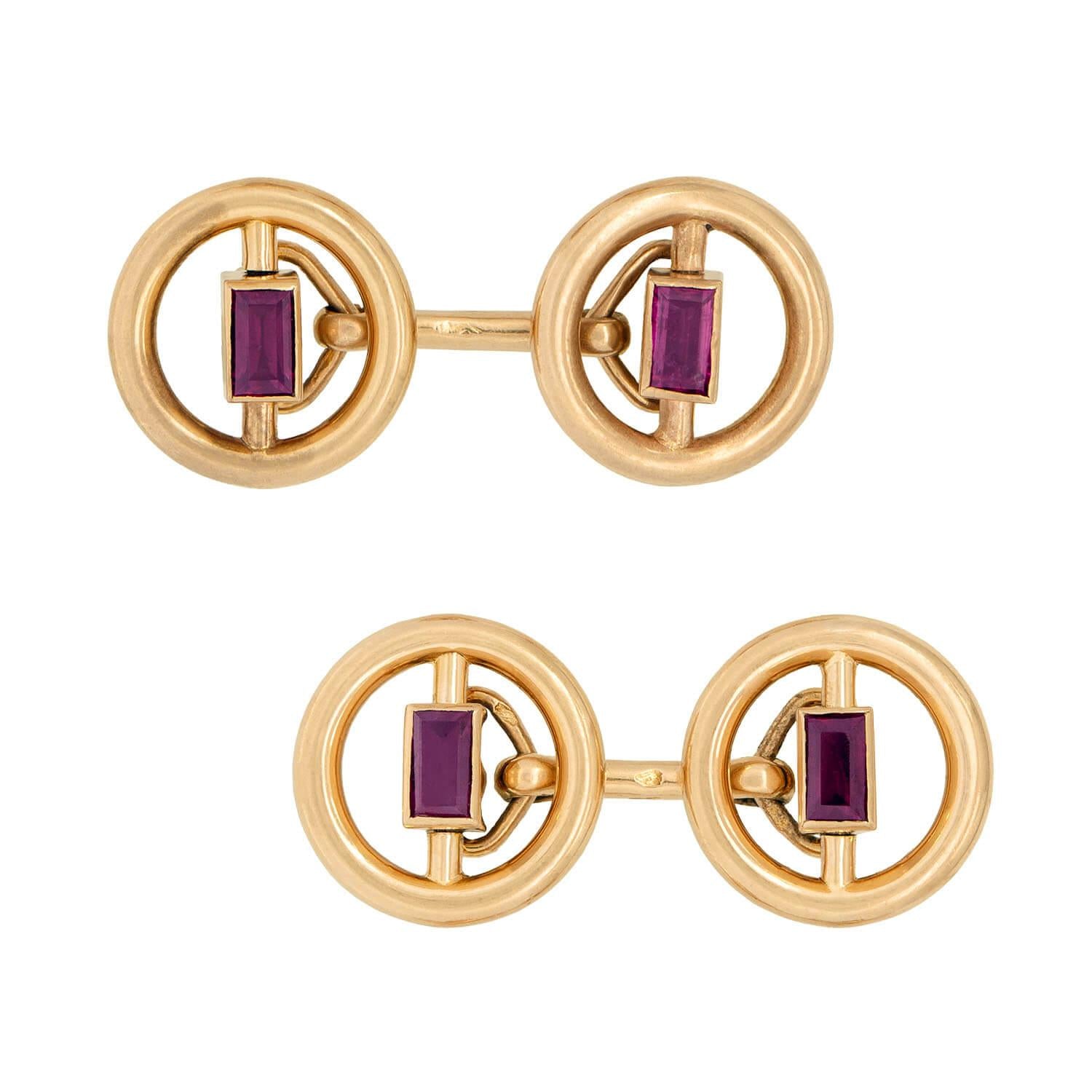 VAN CLEEF & ARPELS Retro 18k Ruby Five Piece Cufflink and Button Set