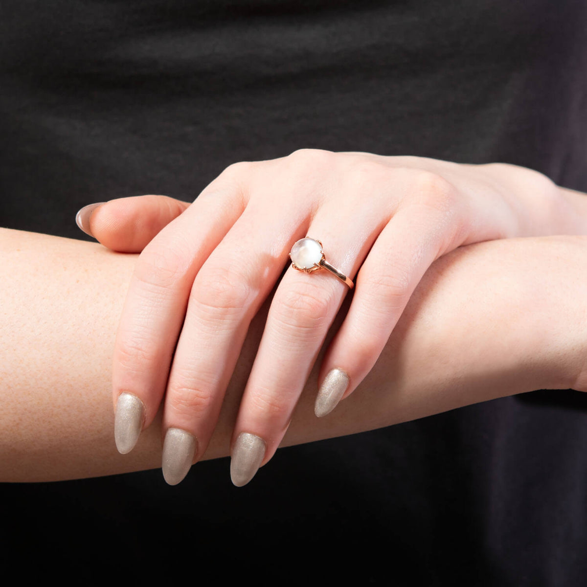 Estate 10k Rose Gold Moonstone Cab Prong Set