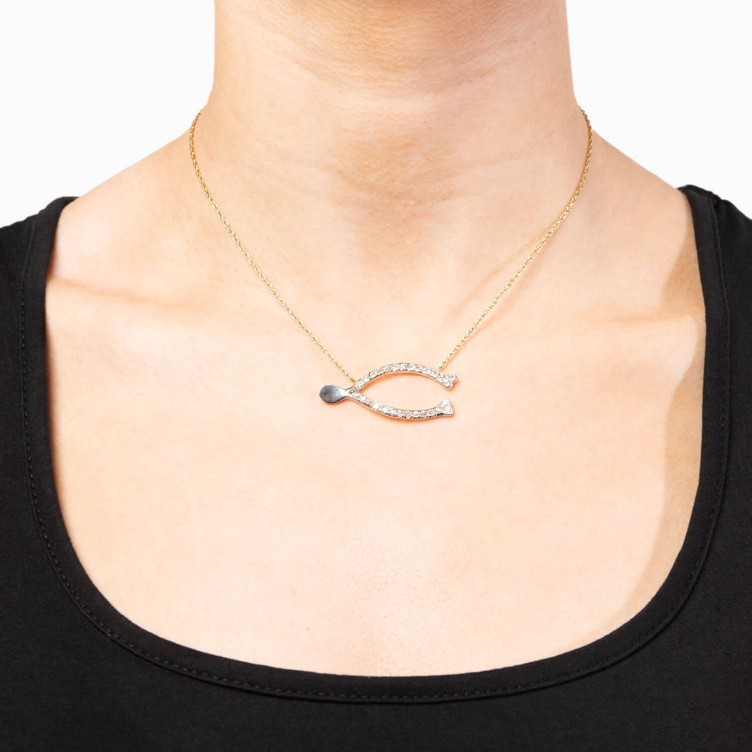 Edwardian 14k/Platinum Diamond Wishbone Necklace