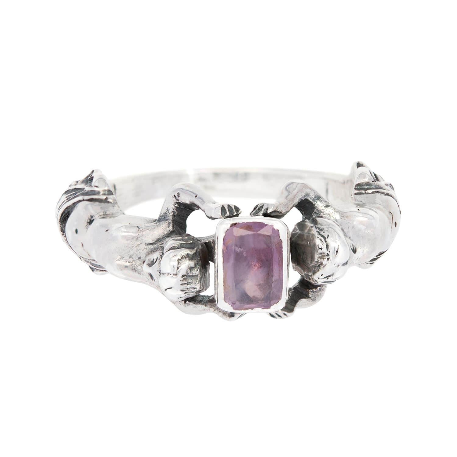 Georgian Silver Figural Women Purple Sapphire Ring