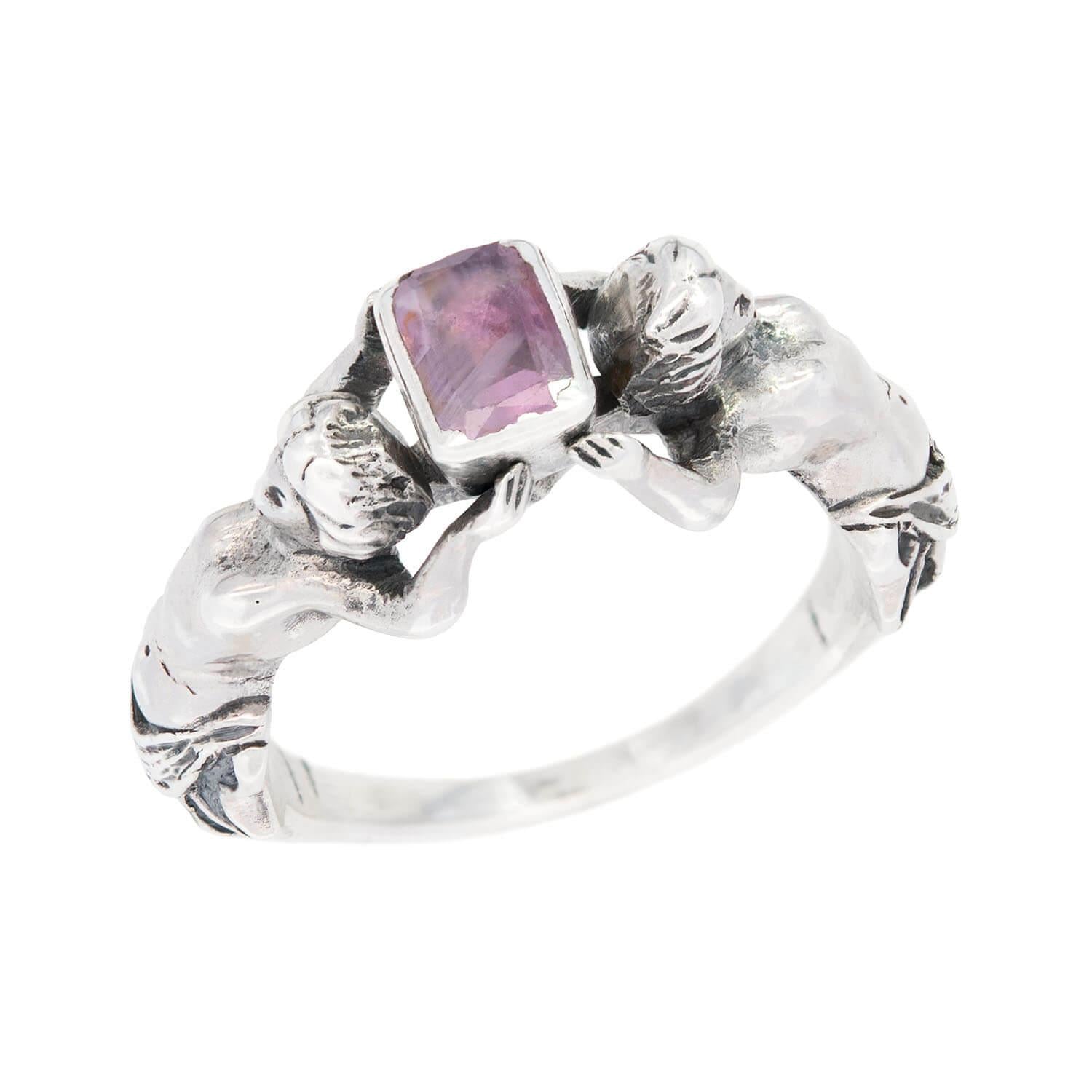 Georgian Silver Figural Women Purple Sapphire Ring