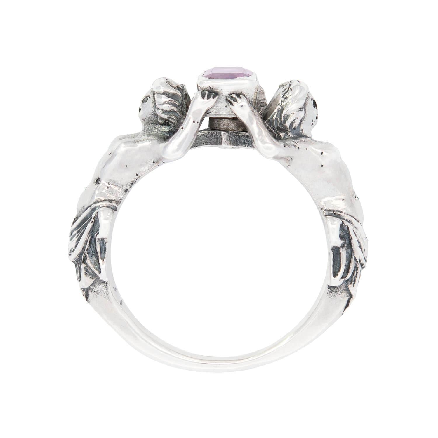 Georgian Silver Figural Women Purple Sapphire Ring