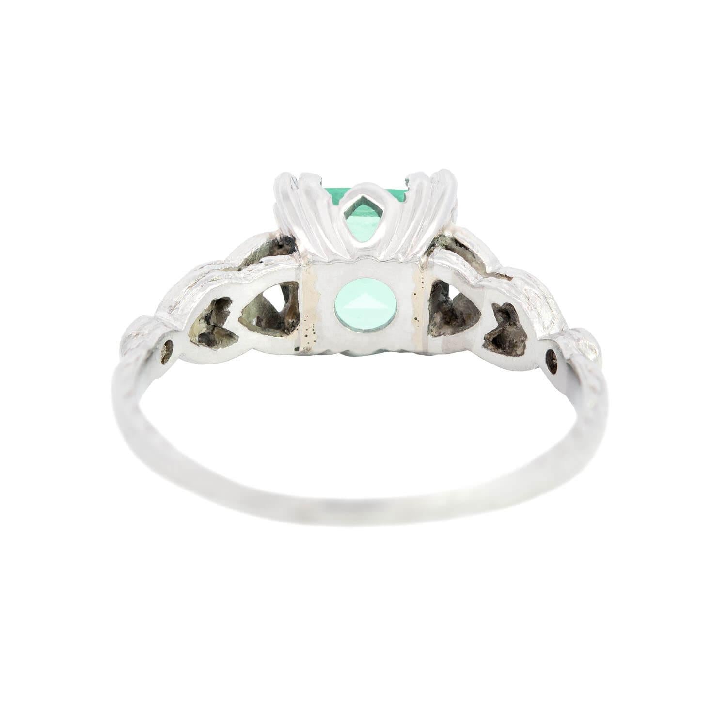 Art Deco Platinum Emerald and Diamond Engagement Ring 1.29ct