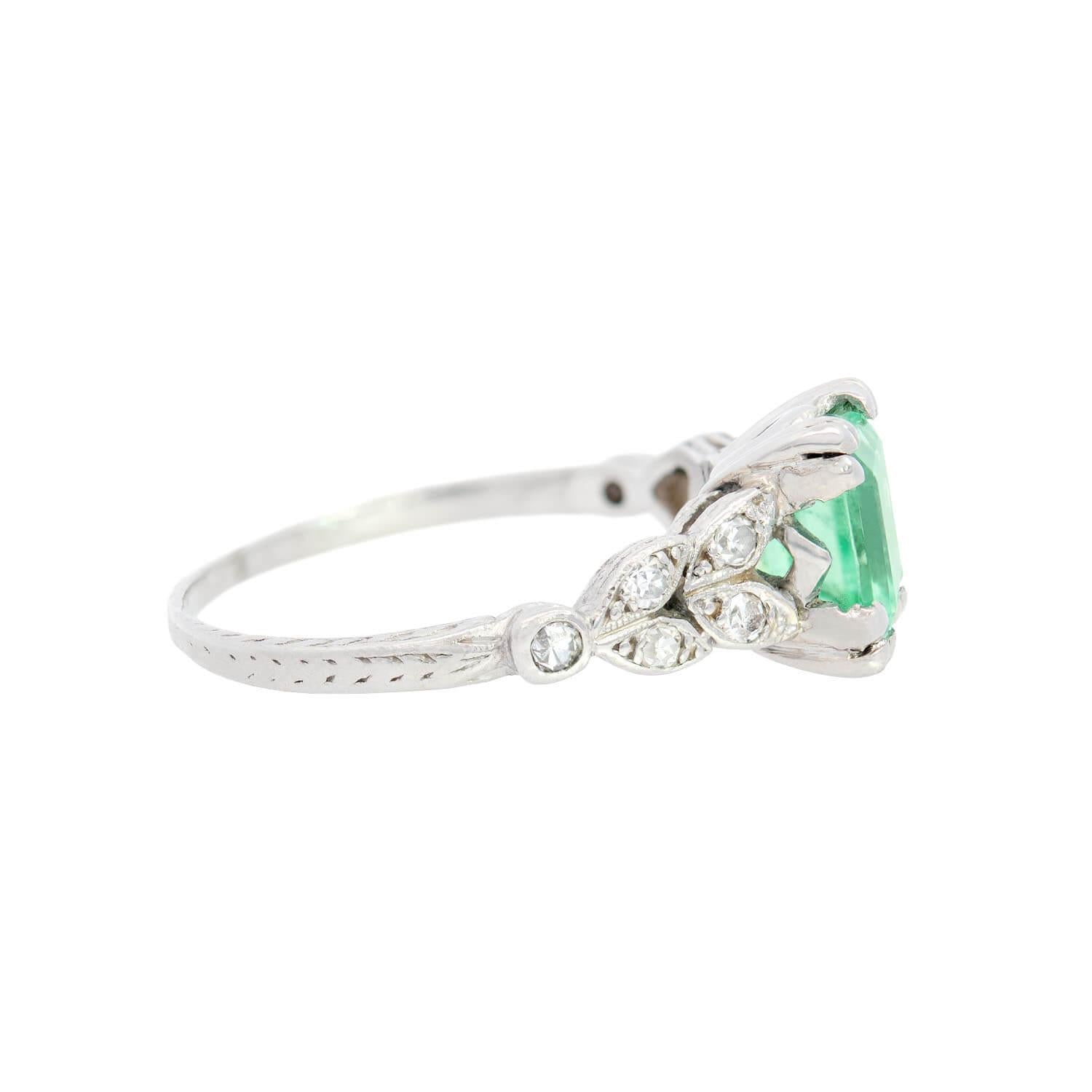 Art Deco Platinum Emerald and Diamond Engagement Ring 1.29ct