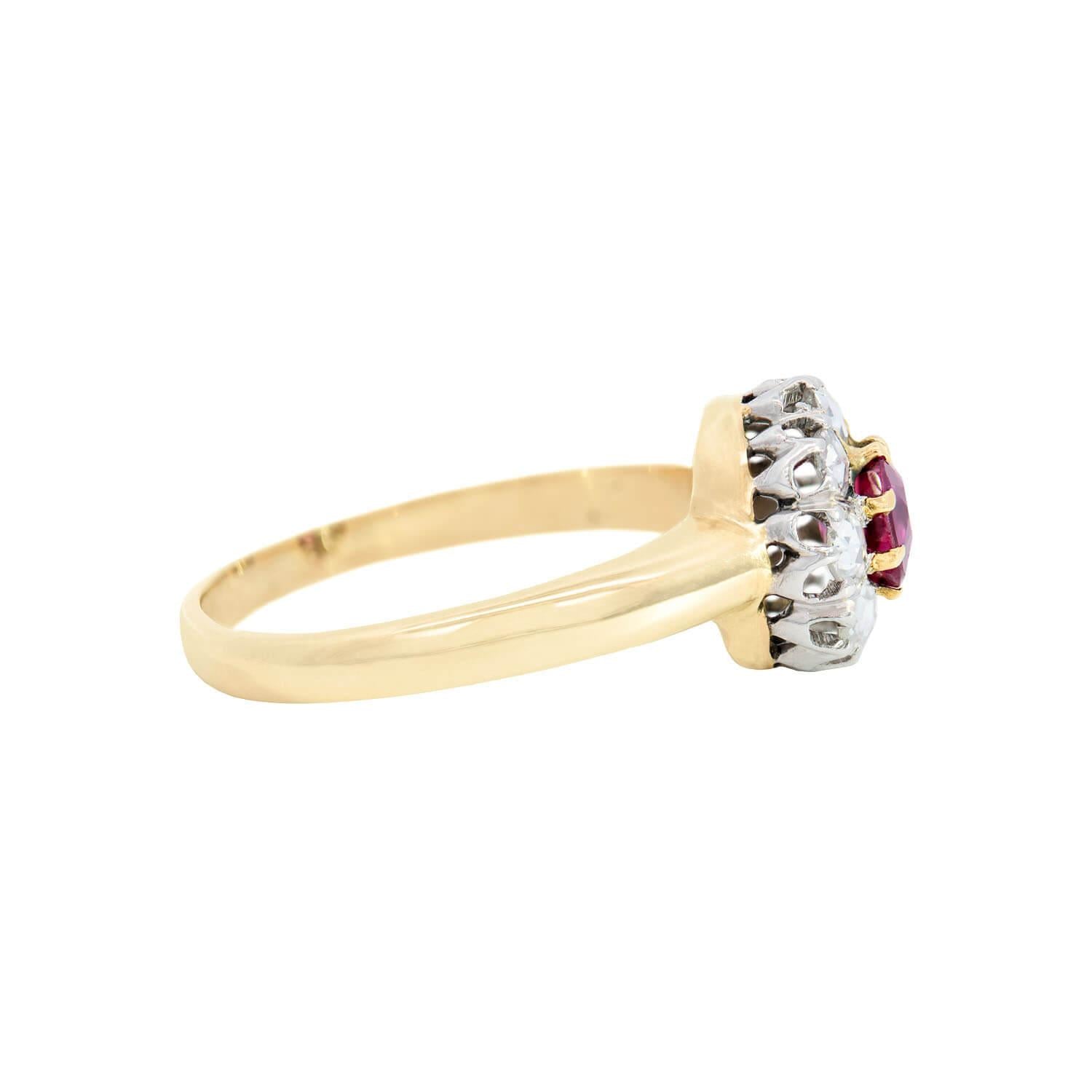 Edwardian 14k/Platinum Ruby and Diamond Halo Ring