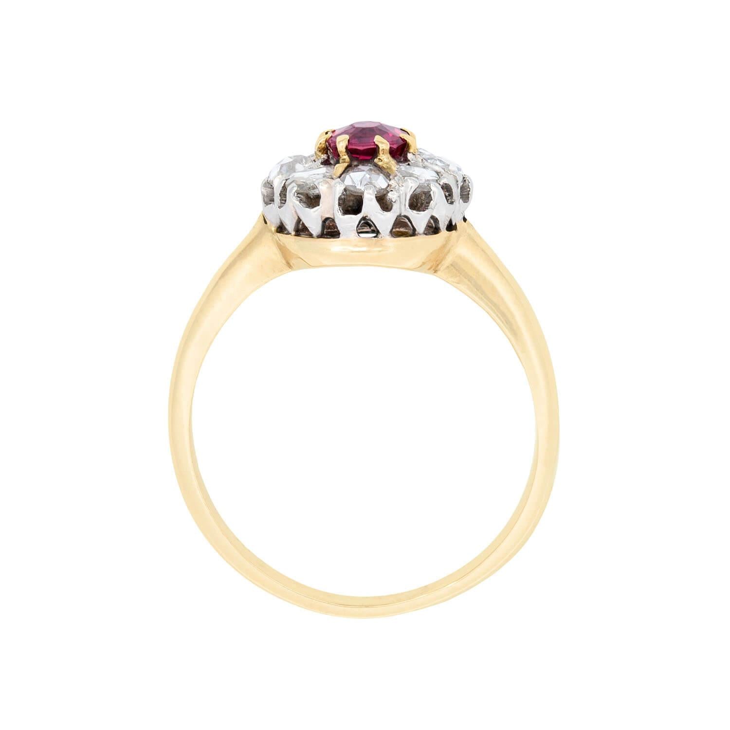 Edwardian 14k/Platinum Ruby and Diamond Halo Ring