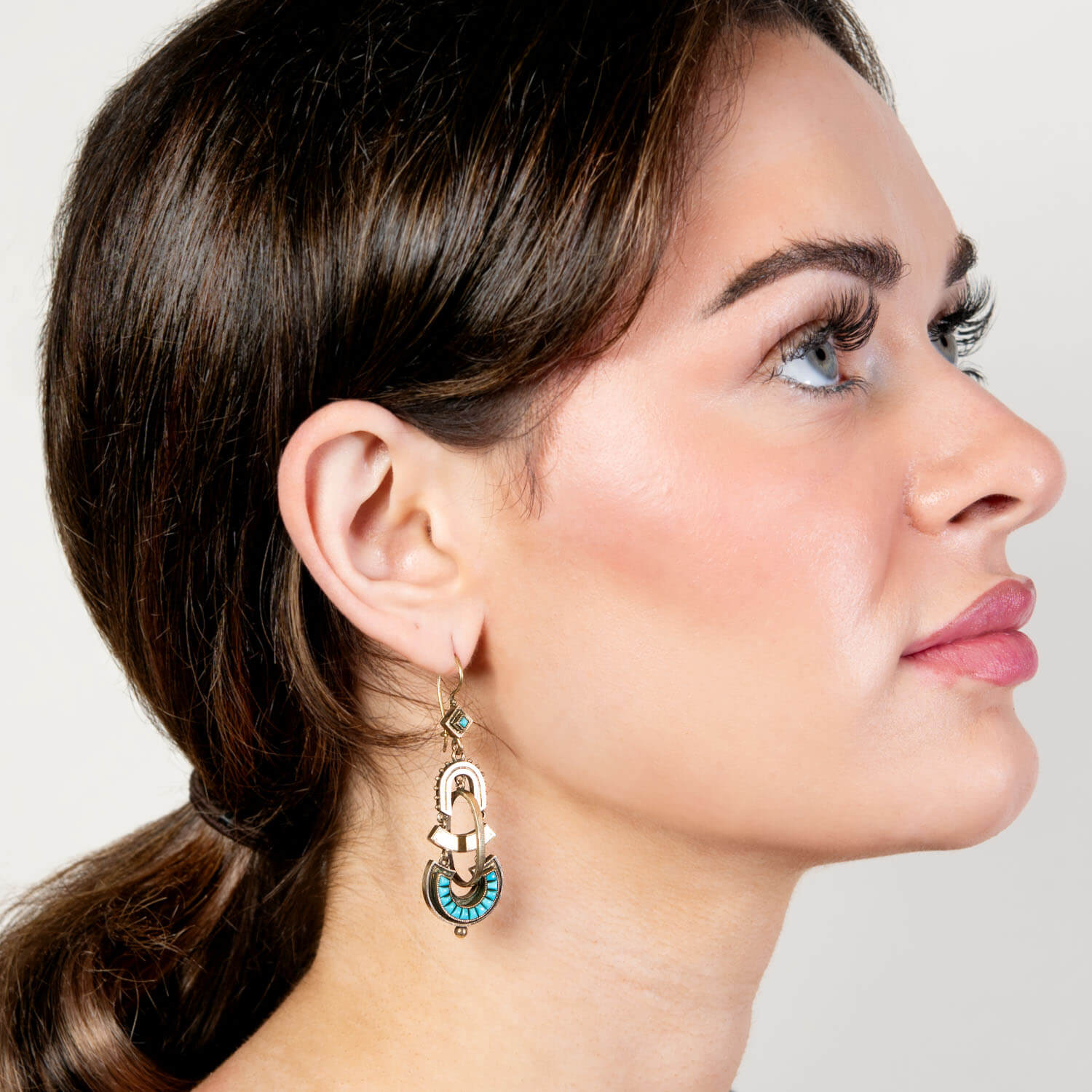 Victorian 14k Turquoise Etruscan Earrings