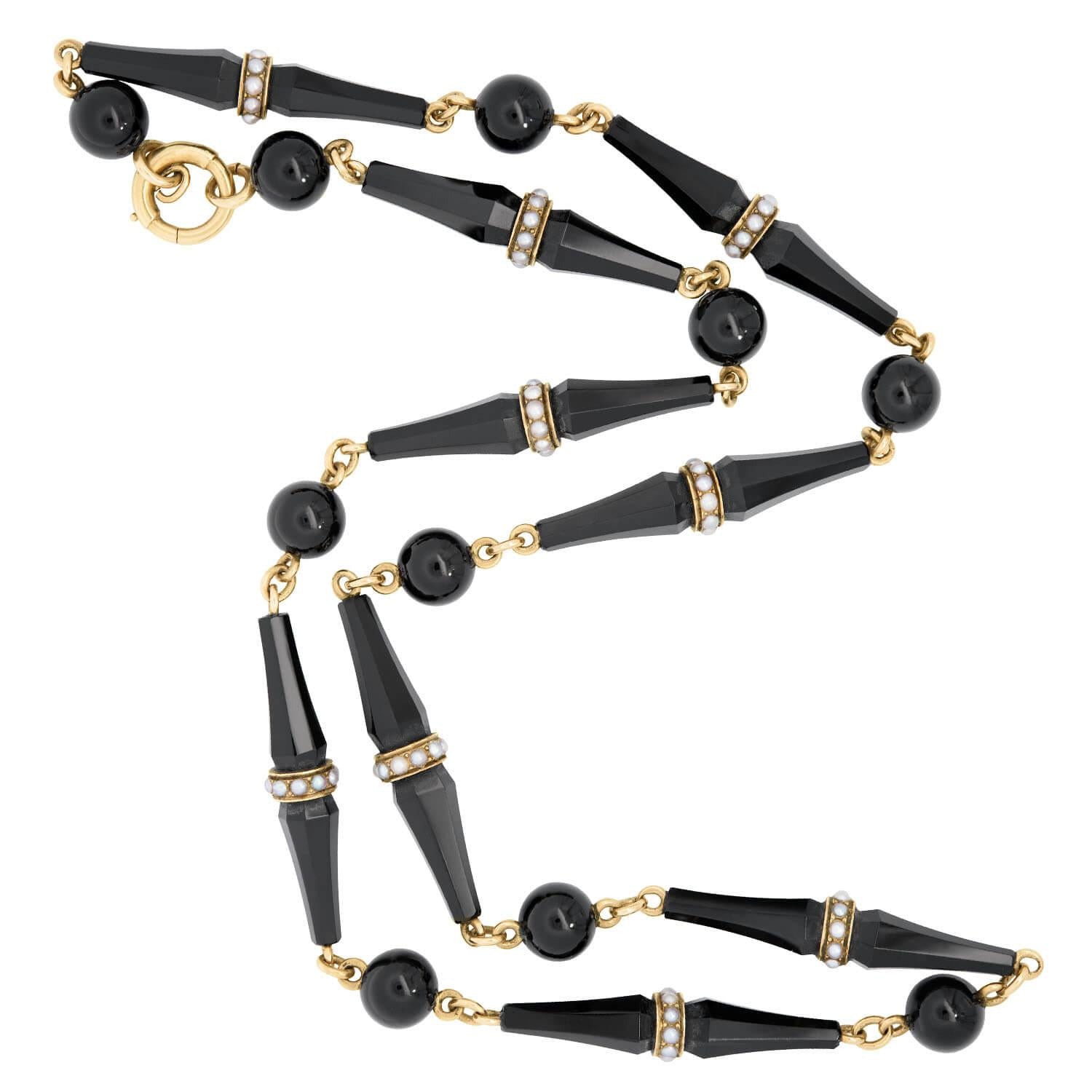 Victorian 14k Onyx and Seed Pearl Necklace