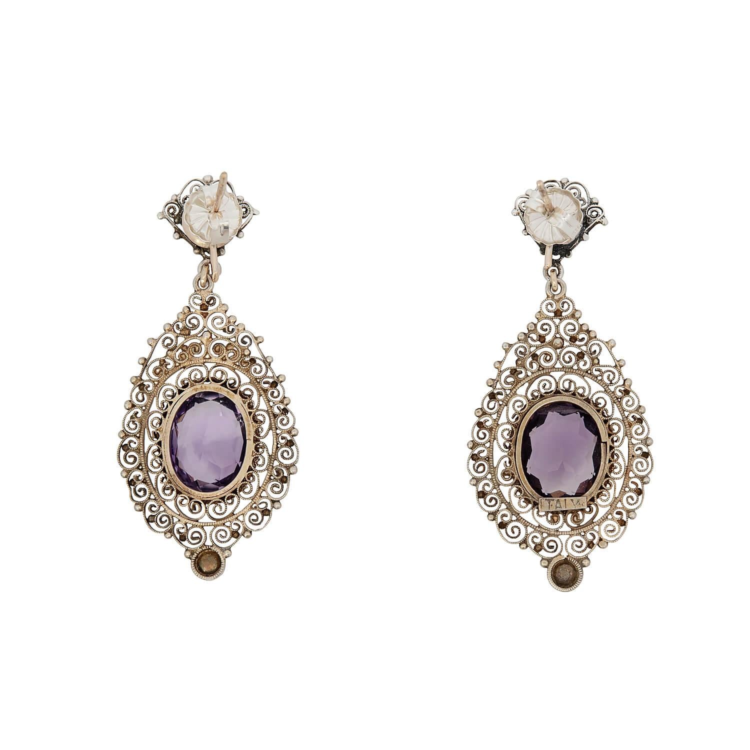 Edwardian Italian Silver Gilt Amethyst Earrings