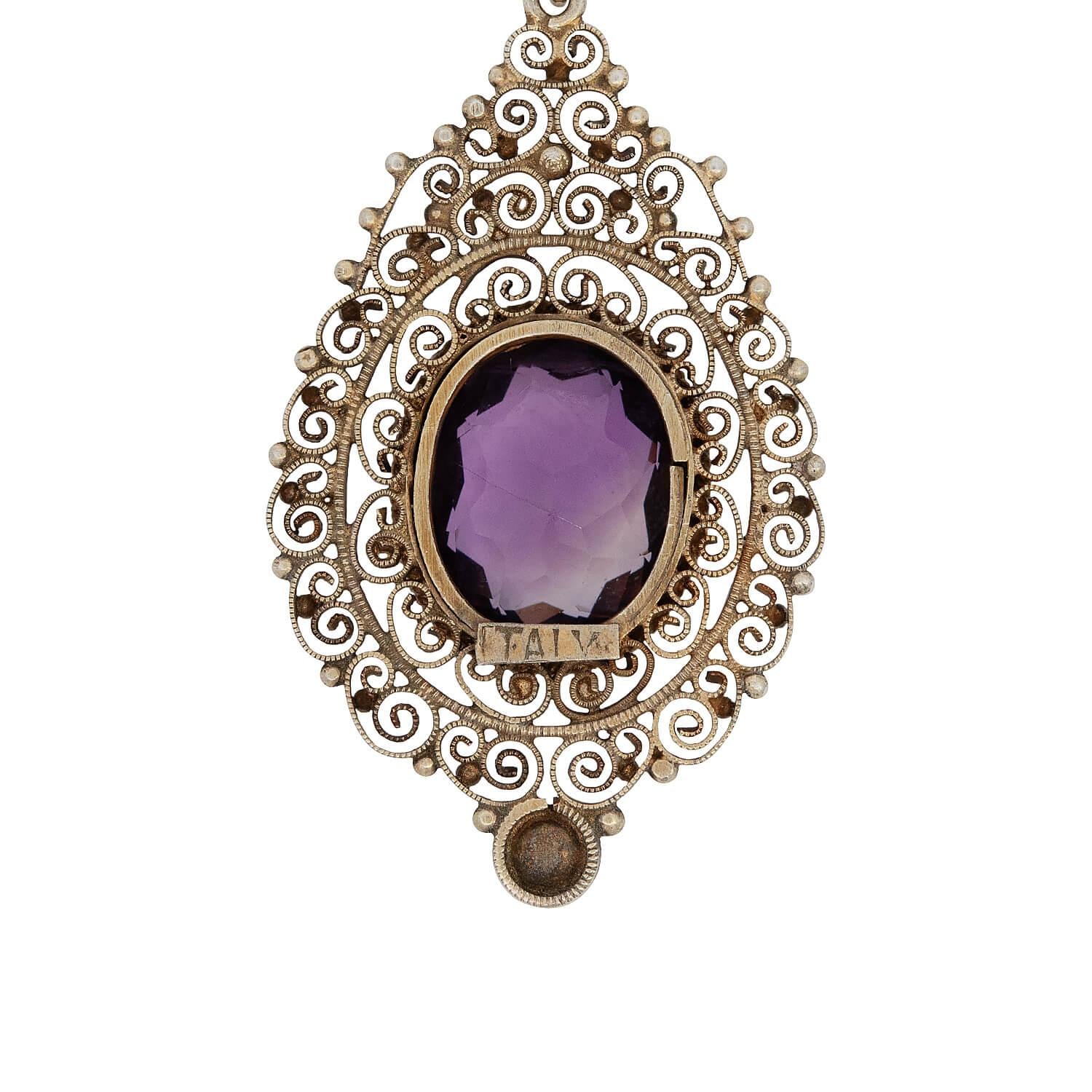 Edwardian Italian Silver Gilt Amethyst Earrings