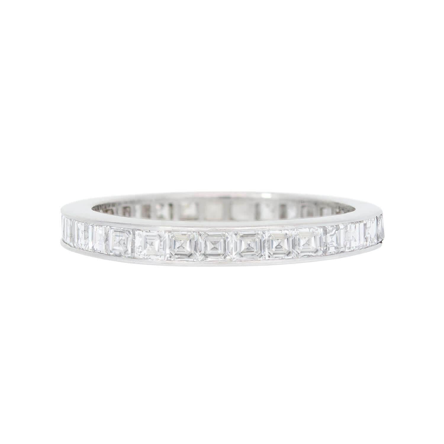 Art Deco Platinum Square Cut Diamond Eternity Band