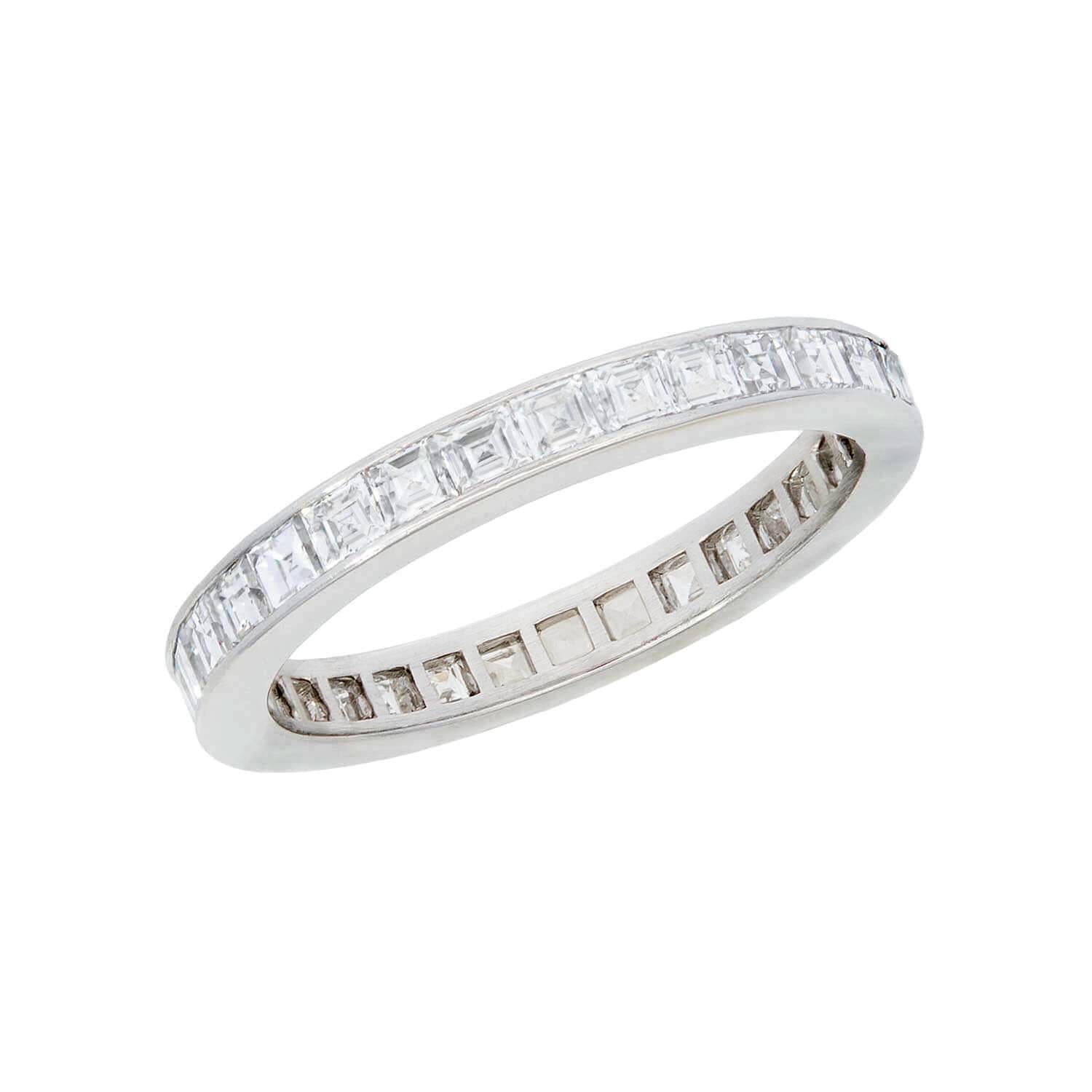 Art Deco Platinum Square Cut Diamond Eternity Band