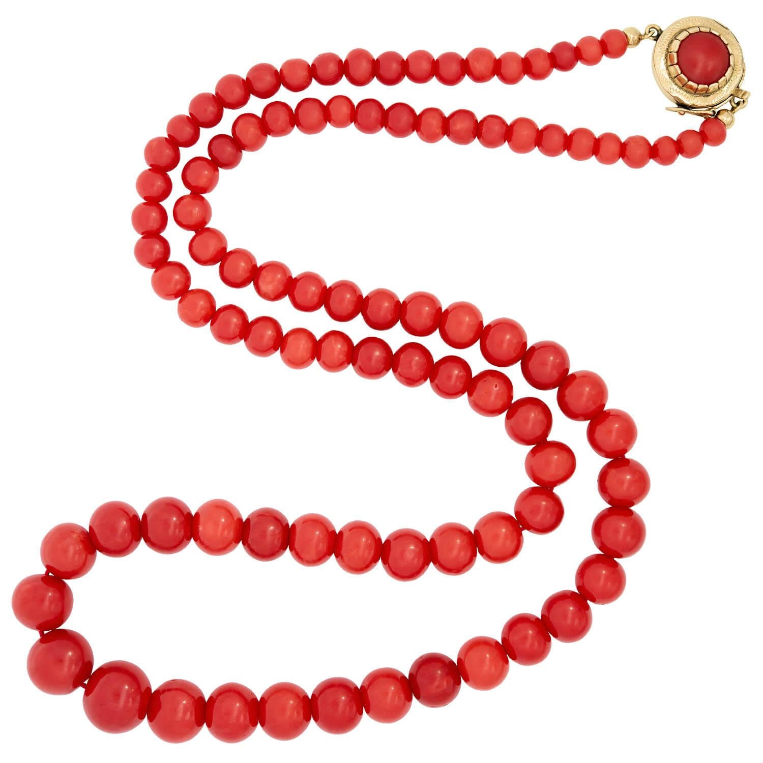 Victorian 14k Graduated Oxblood Coral Bead Necklace