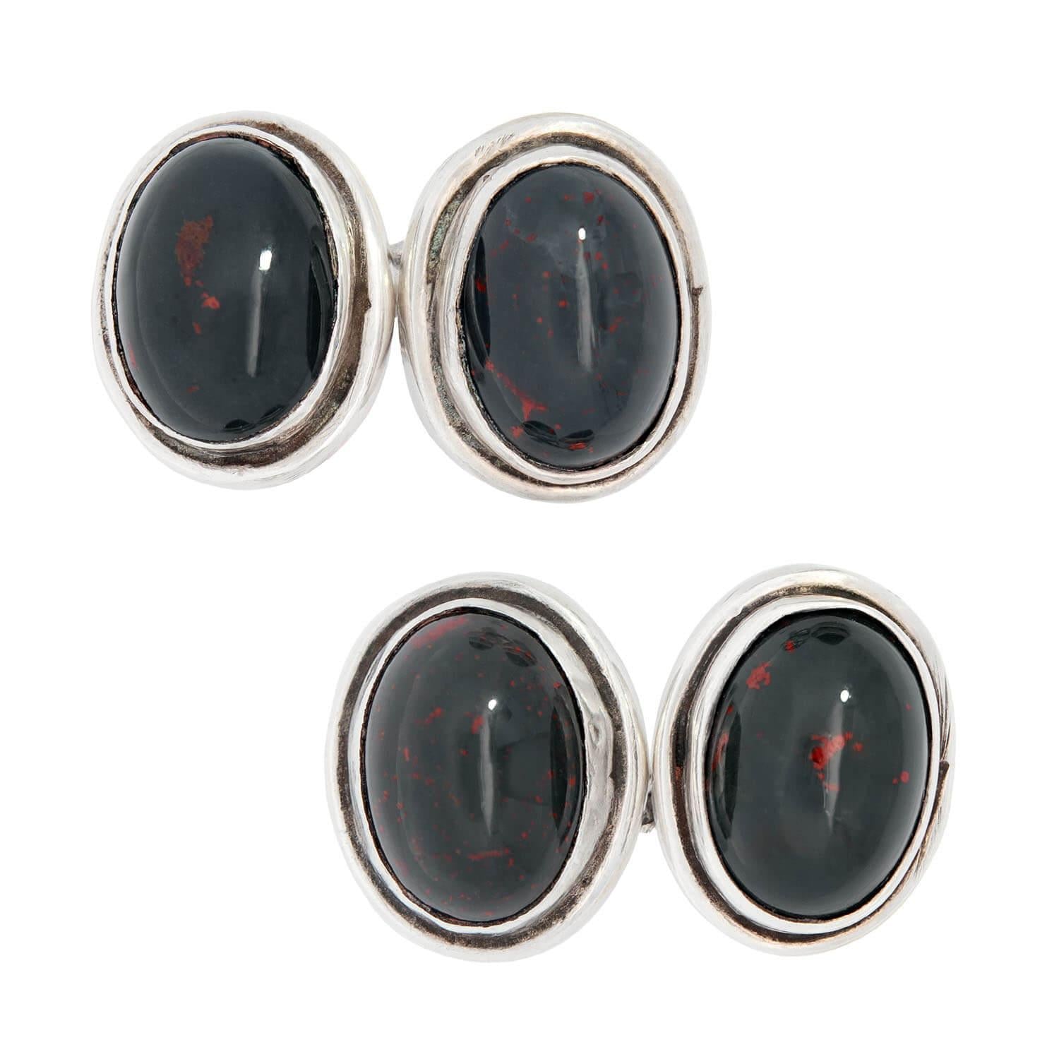 Victorian Sterling Silver Bloodstone Cufflinks