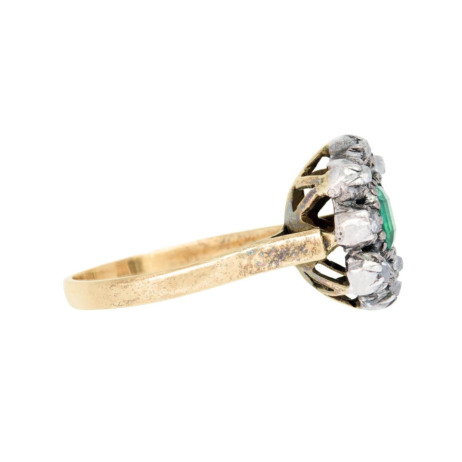 Victorian 14k and Sterling Silver Emerald and Diamond Ring