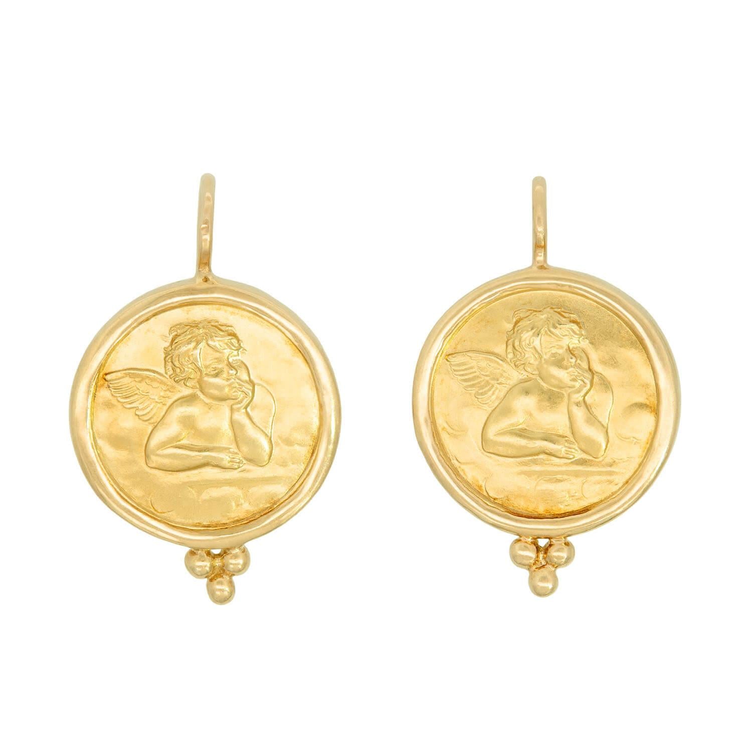 Estate Temple St. Clair 18k Cherub Earrings