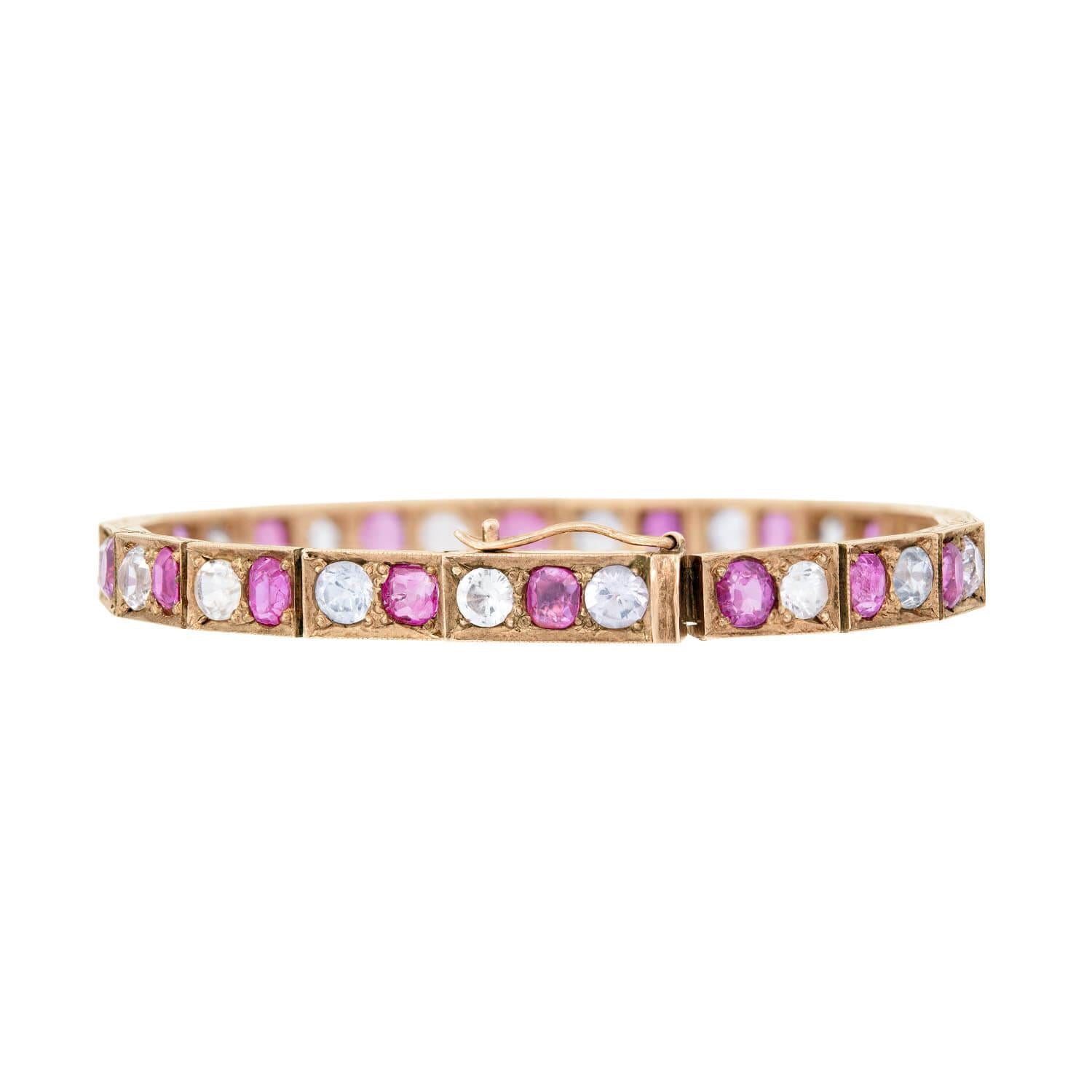 Victorian 14k Ruby and Sapphire Line Bracelet