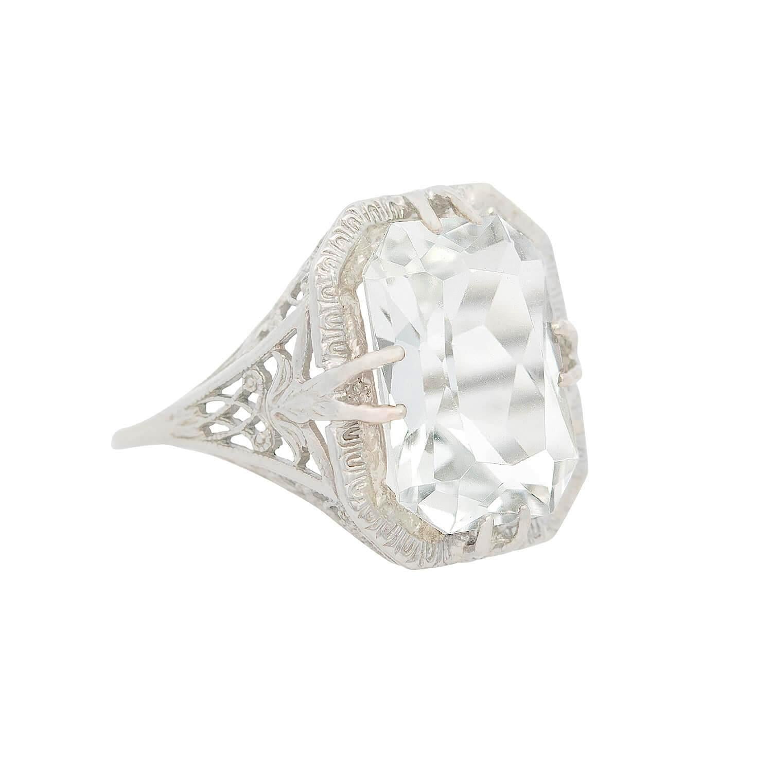 Art Deco 18k Quartz Ring