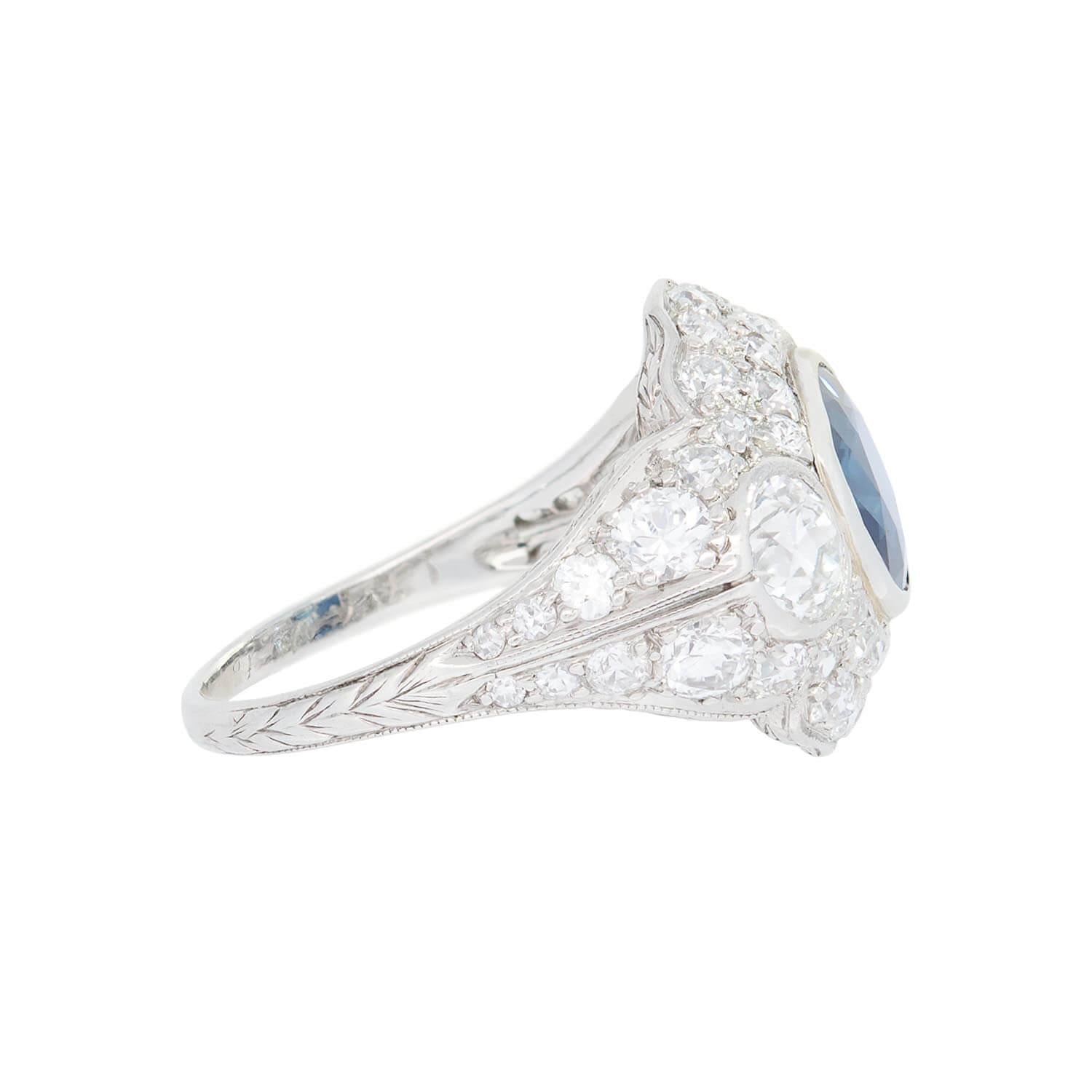 TIFFANY & Co. Art Deco Platinum Sapphire and Diamond Statement Ring