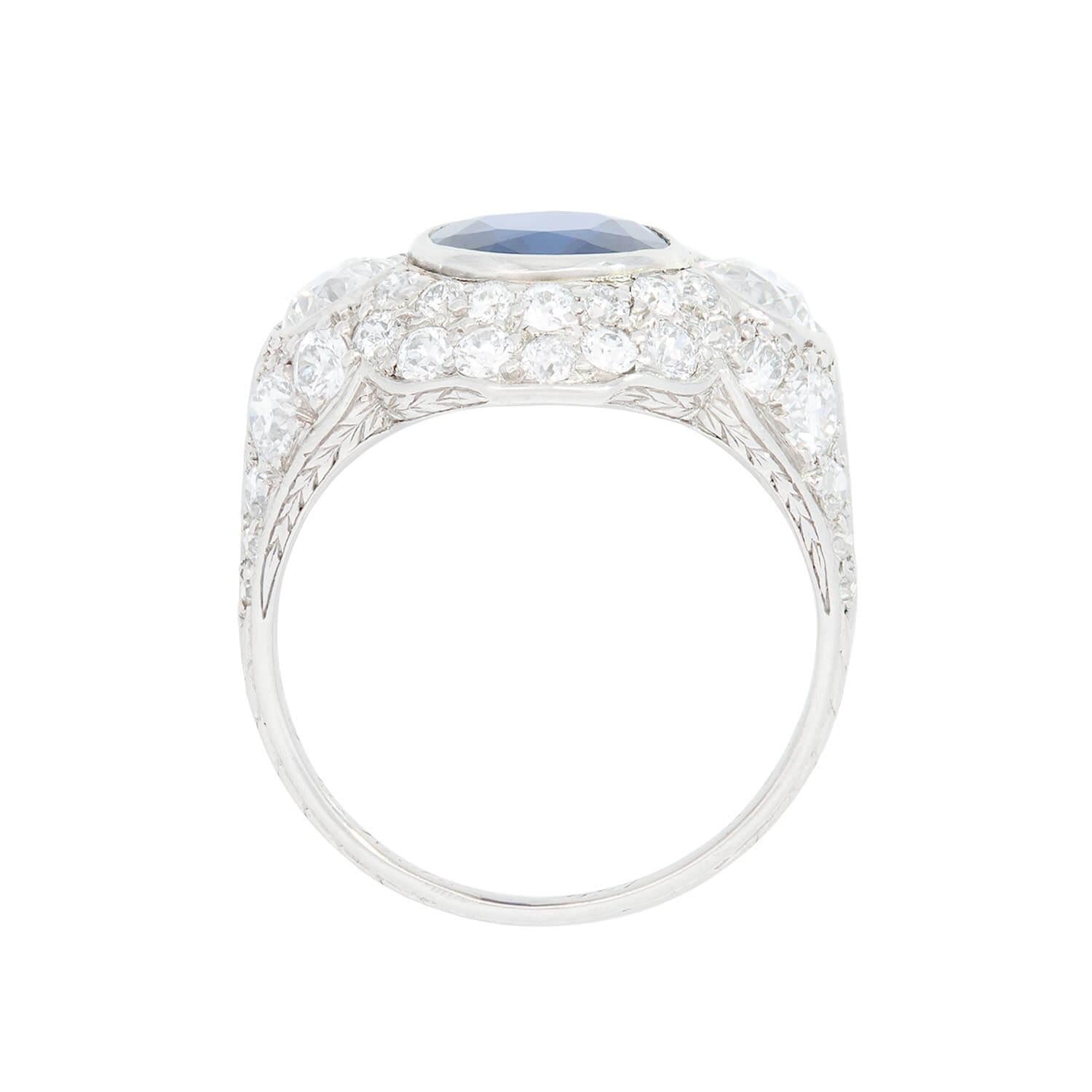 TIFFANY & Co. Art Deco Platinum Sapphire and Diamond Statement Ring