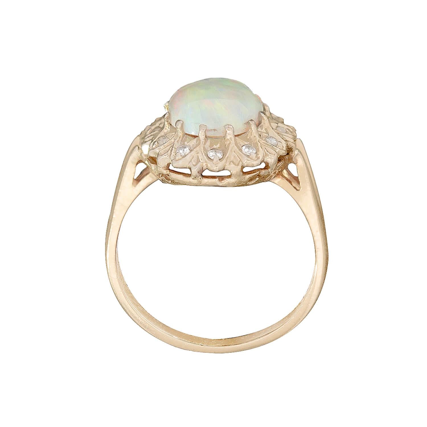 Vintage 14k Opal and Diamond Halo Ring