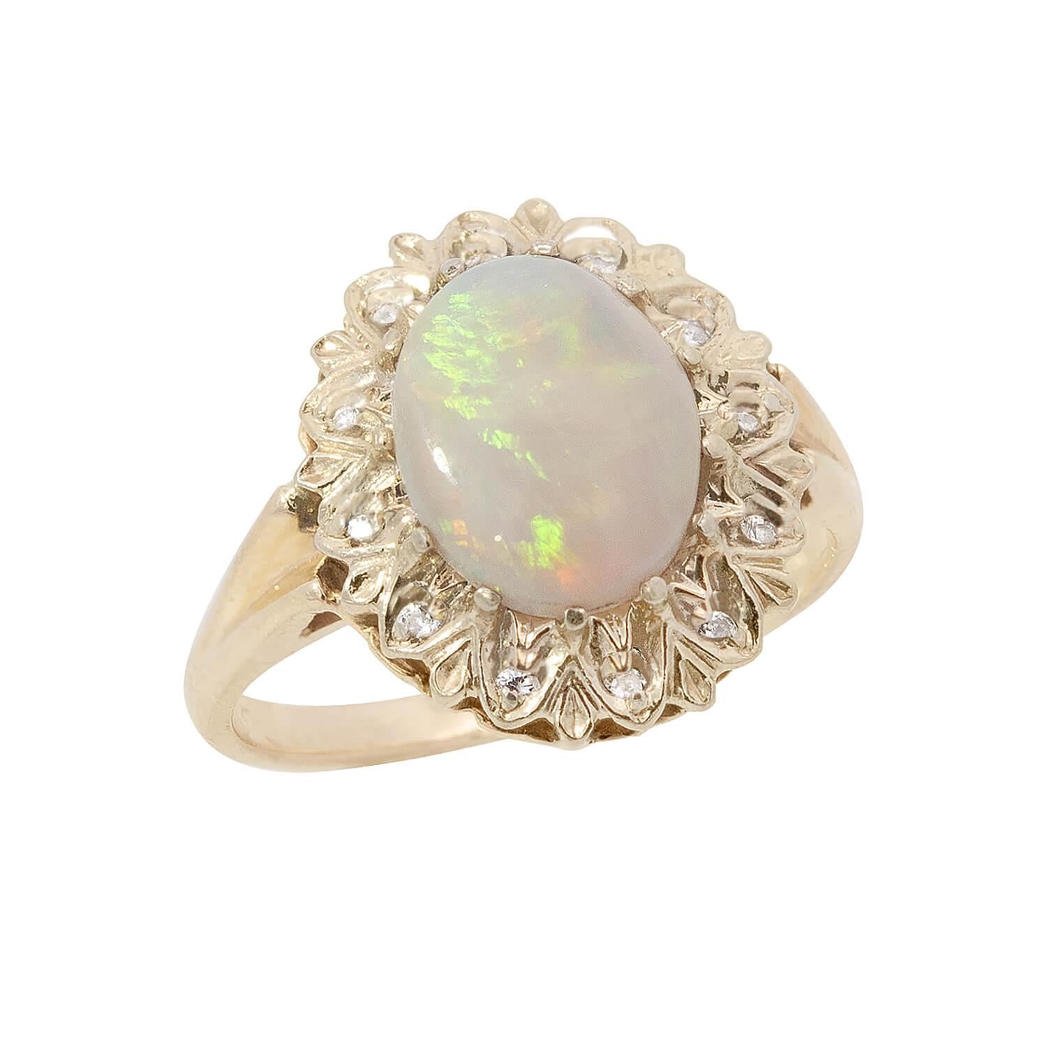 Vintage 14k Opal and Diamond Halo Ring