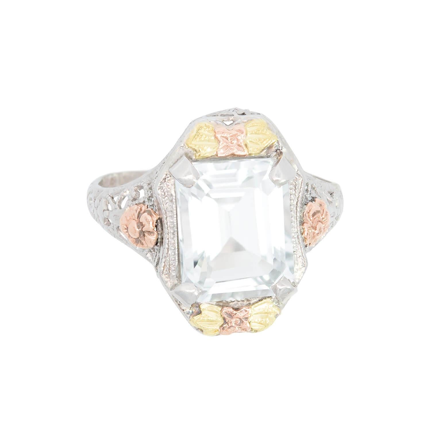 Edwardian 14k Mixed Metal White Topaz Ring