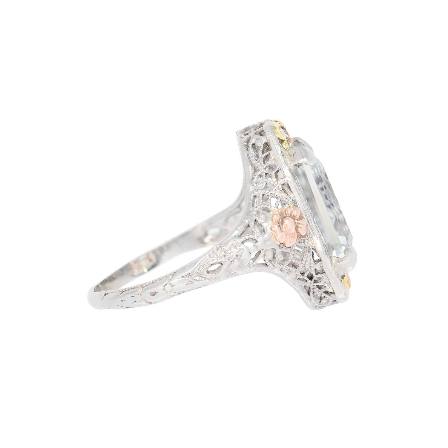 Edwardian 14k Mixed Metal White Topaz Ring