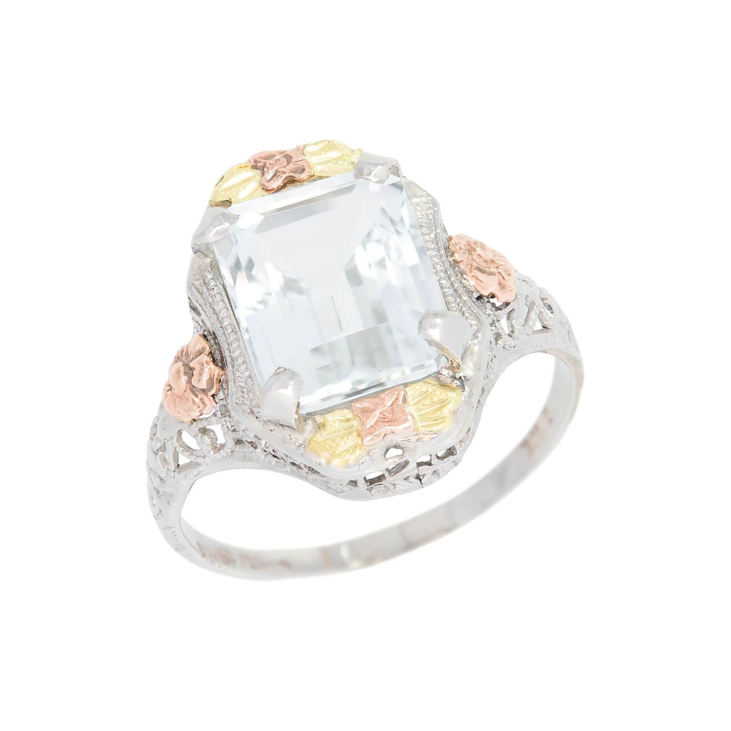 Edwardian 14k Mixed Metal White Topaz Ring