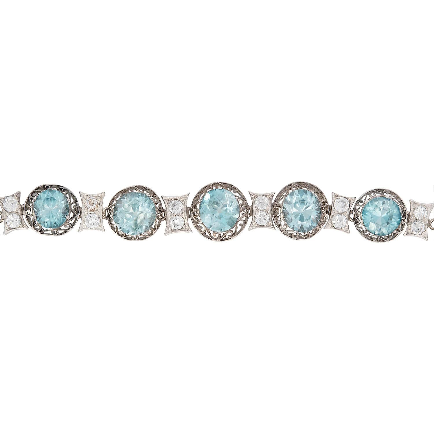 Edwardian 14k/Silver Diamond and Zircon Bracelet