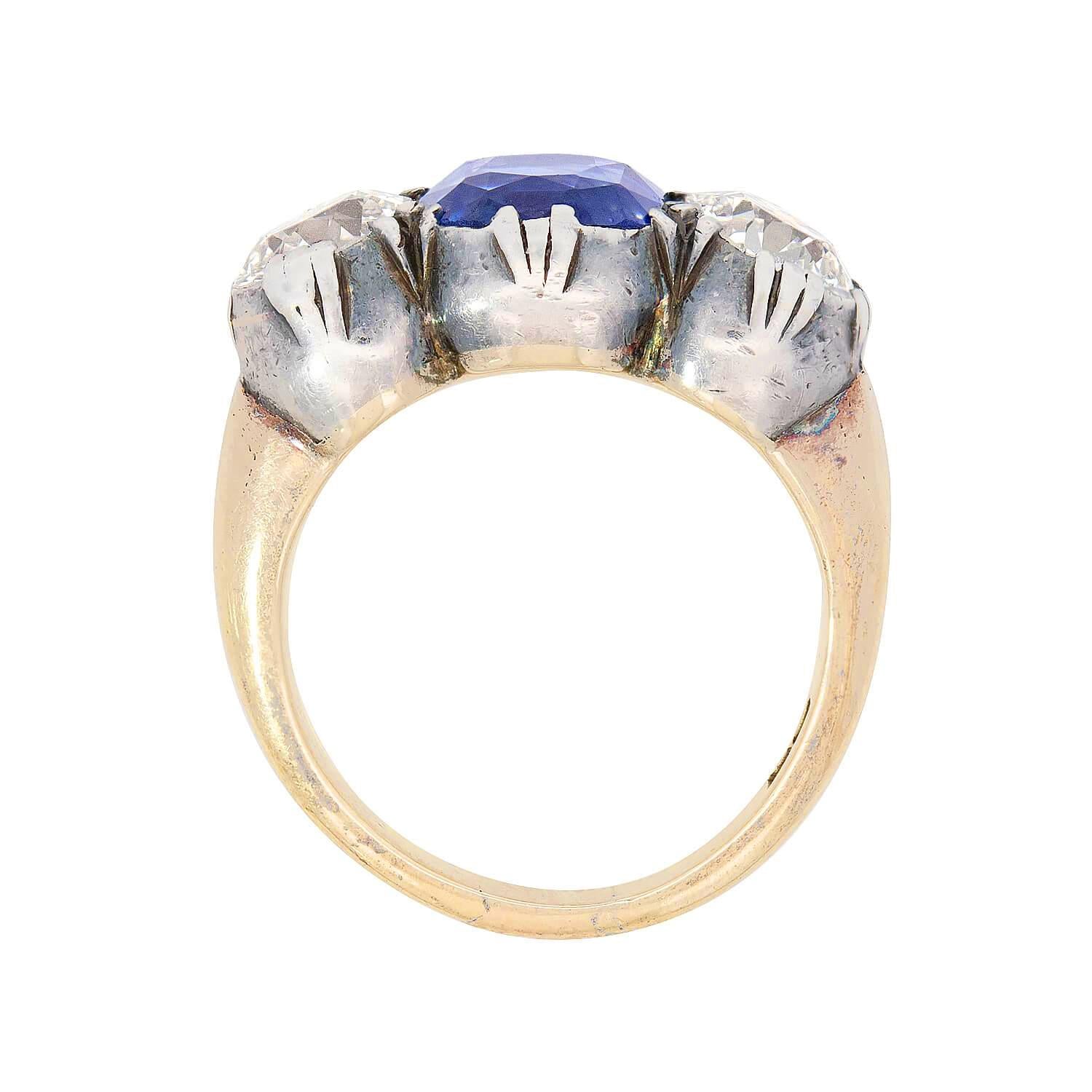 Victorian 18k/Sterling Silver GIA No Heat Ceylon Sapphire & Diamond Ring