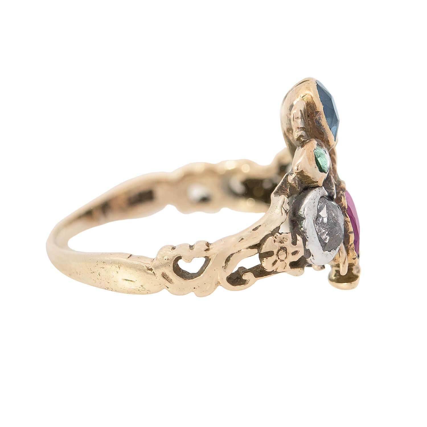 Georgian 14k/Sterling Silver Multi-Stone Giardinetto Ring