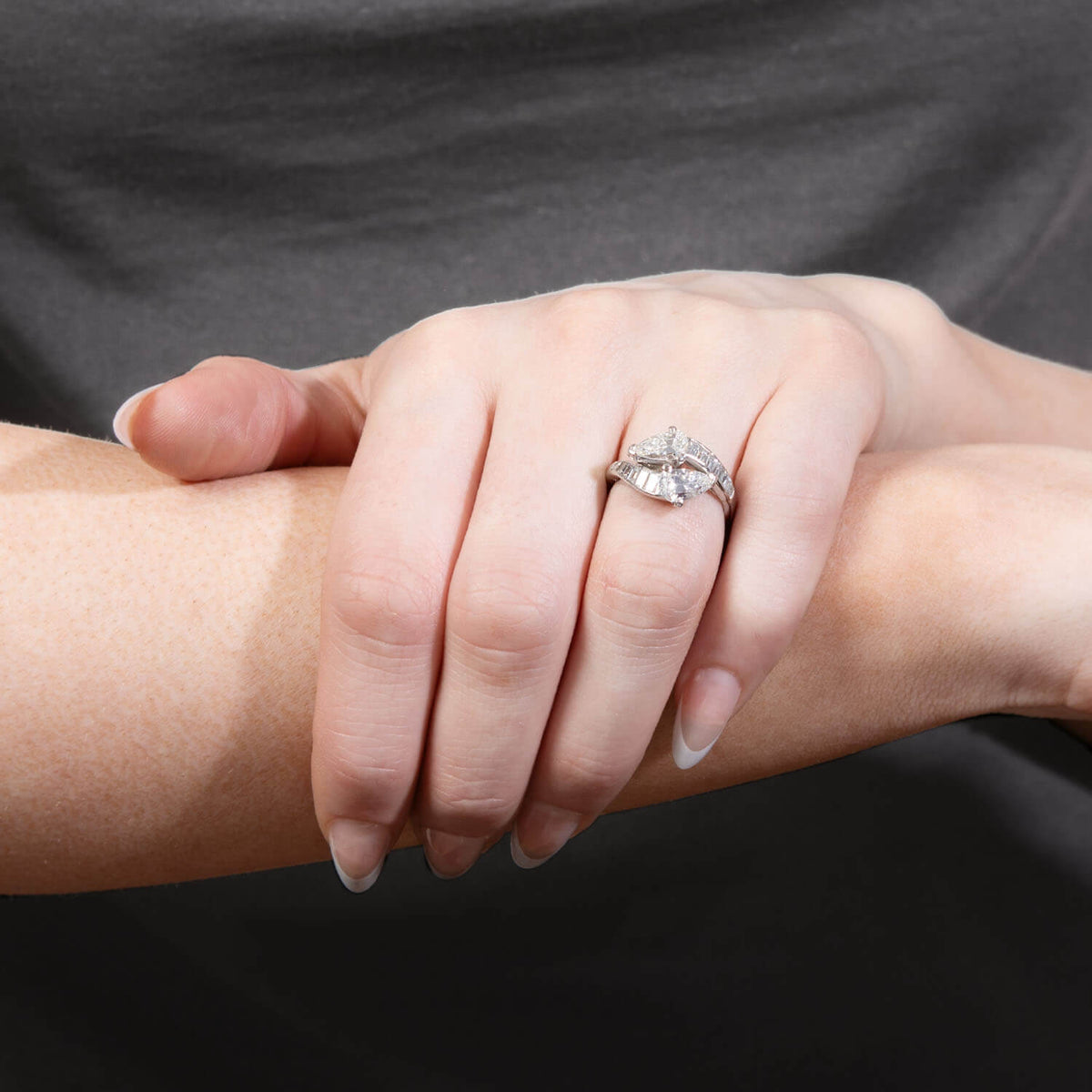 Art Deco Platinum Diamonds Bypass Ring