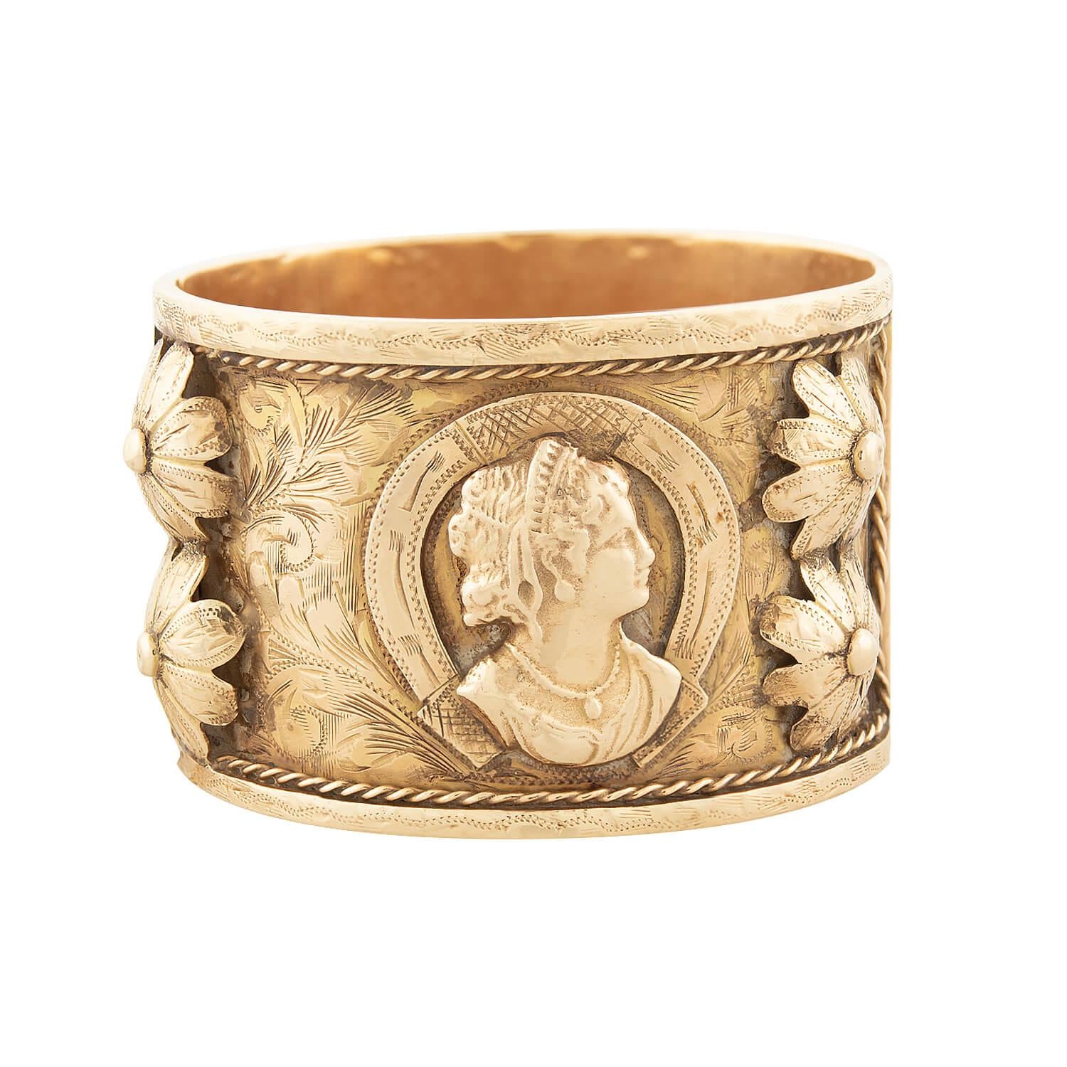 Retro 14k "Gypsy" Roma Bangle Cuff Bracelet