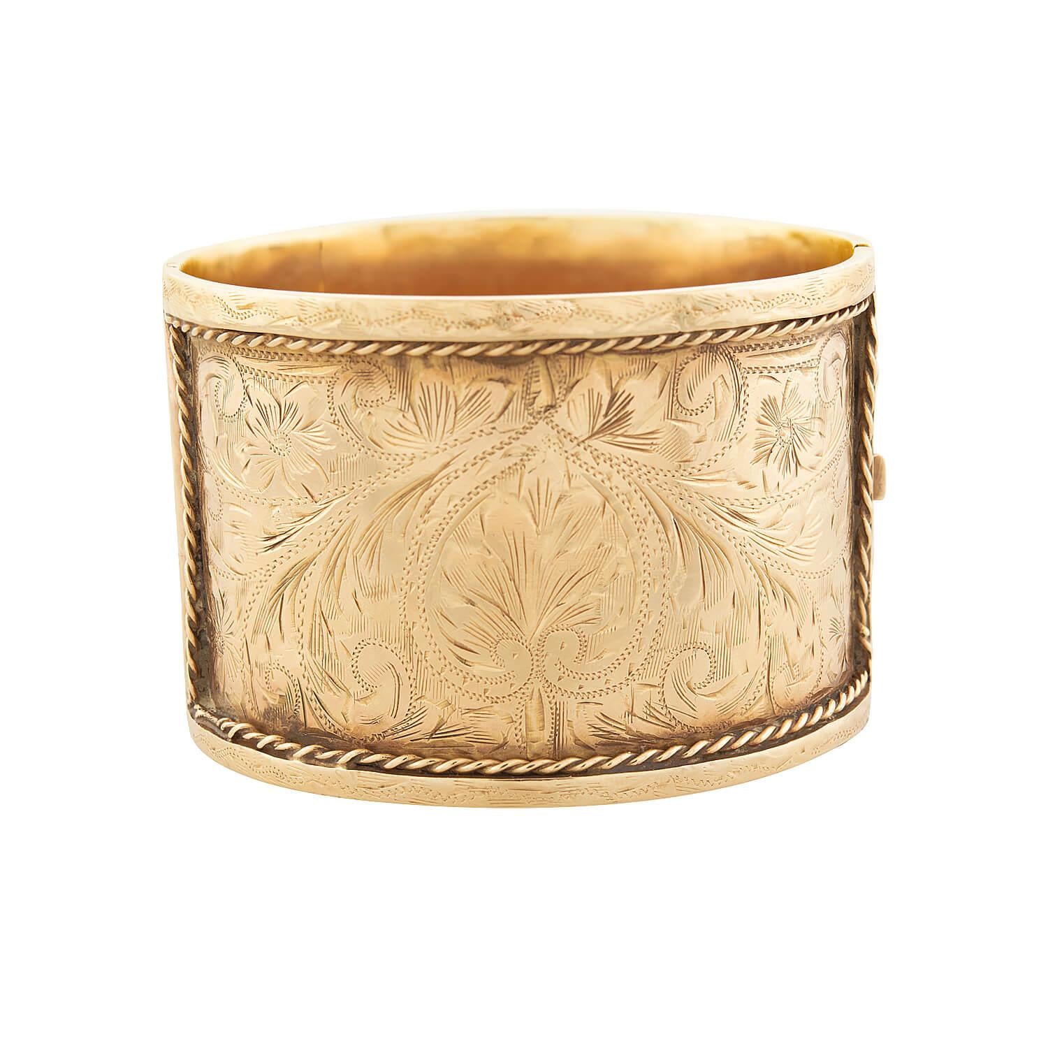 Retro 14k "Gypsy" Roma Bangle Cuff Bracelet