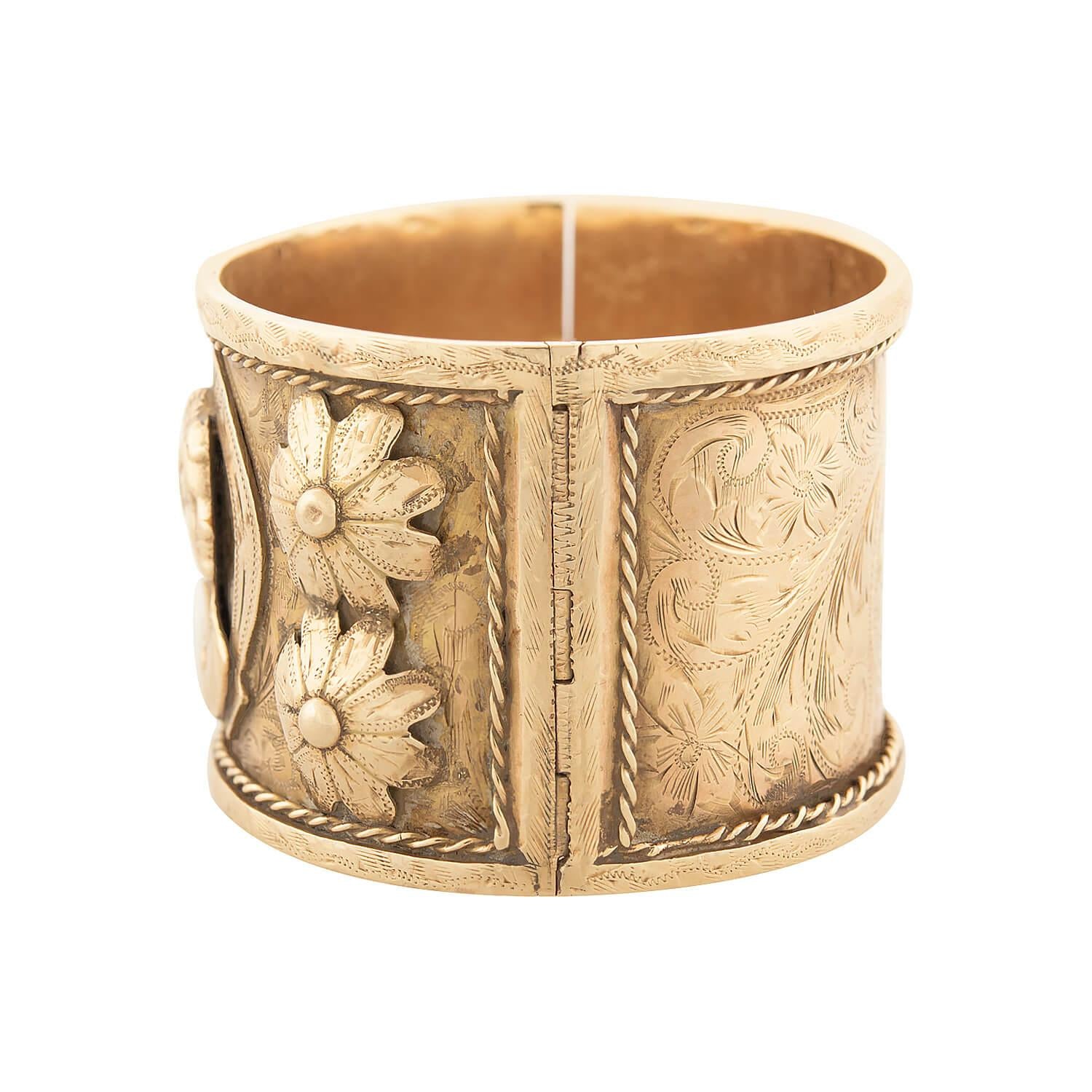 Retro 14k "Gypsy" Roma Bangle Cuff Bracelet