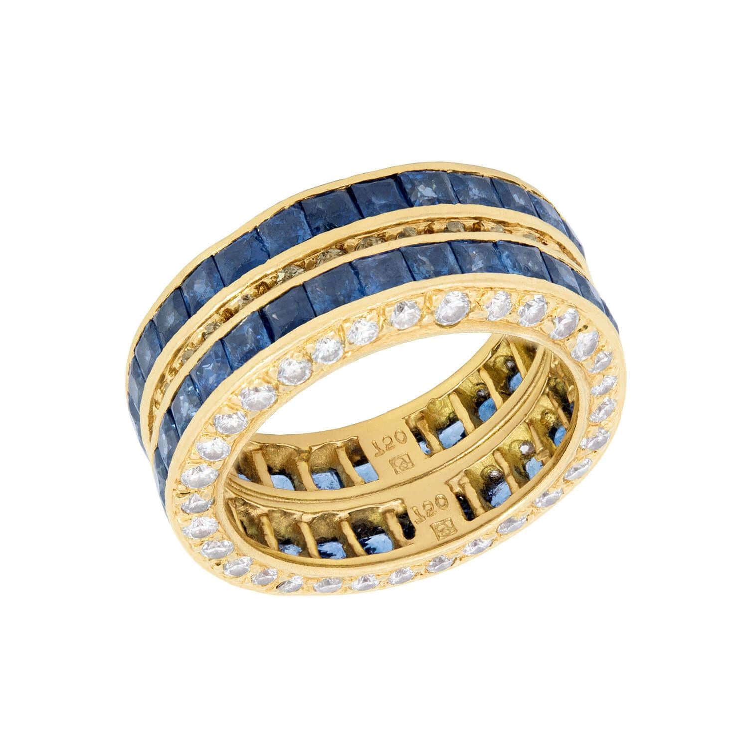 Estate 18k Sapphire and Diamond Eternity Band Set