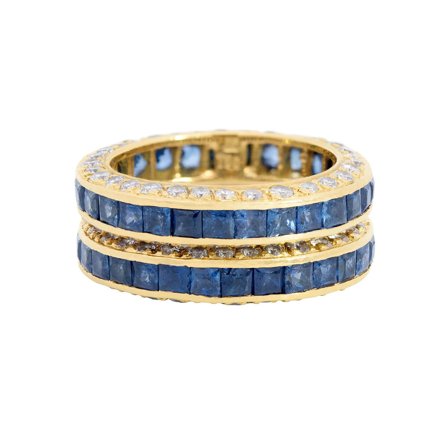 Estate 18k Sapphire and Diamond Eternity Band Set