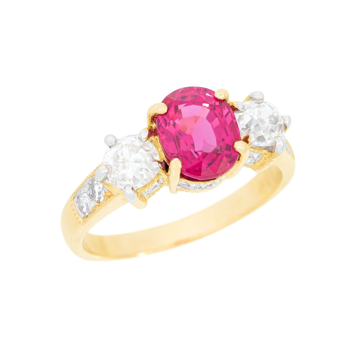 Estate 18k Natural Spinel and Diamond Ring