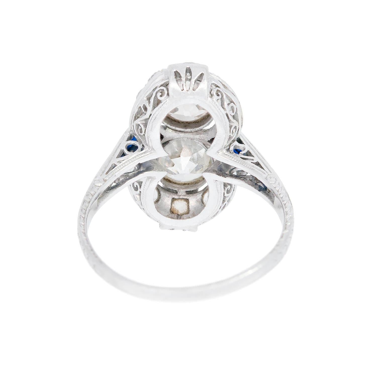 Edwardian Platinum French Diamond and Sapphire Ring