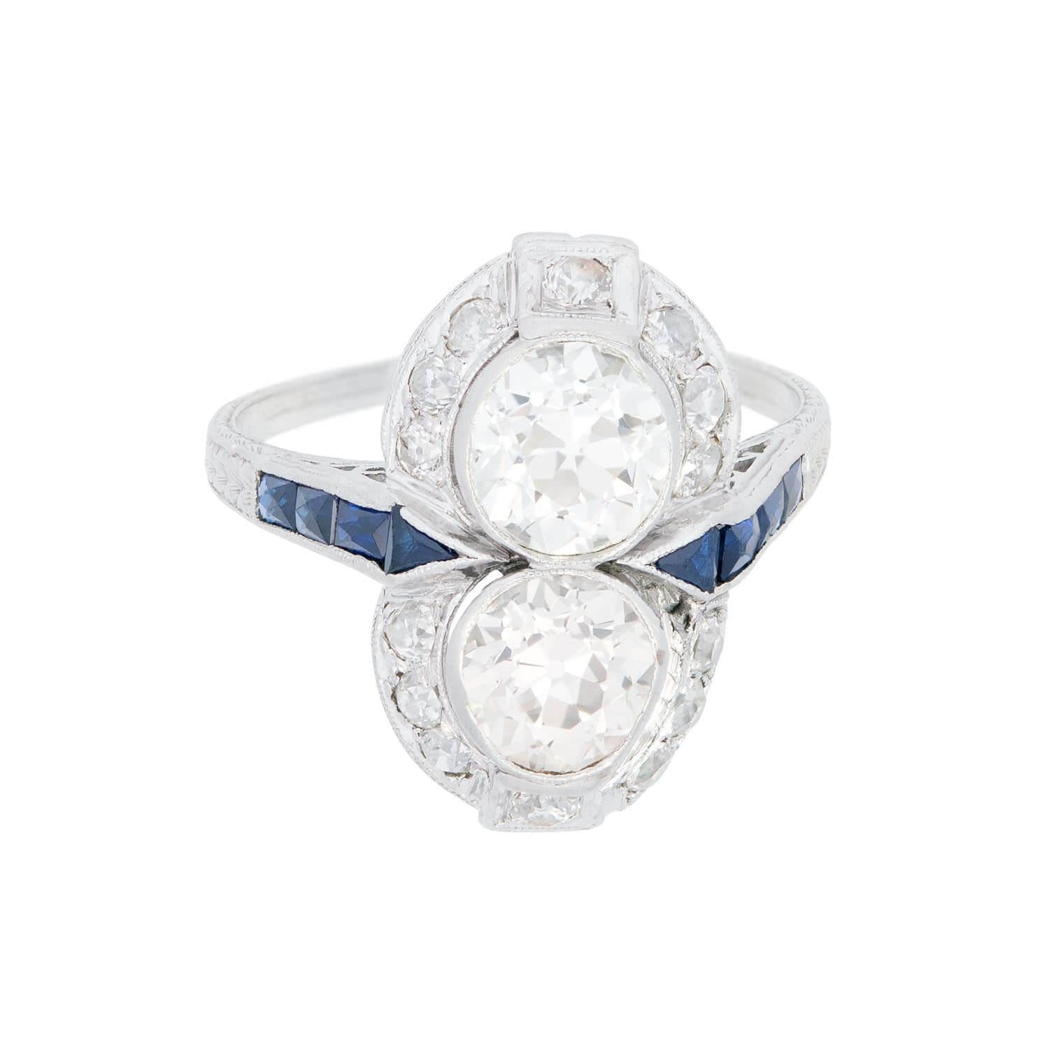 Edwardian Platinum French Diamond and Sapphire Ring