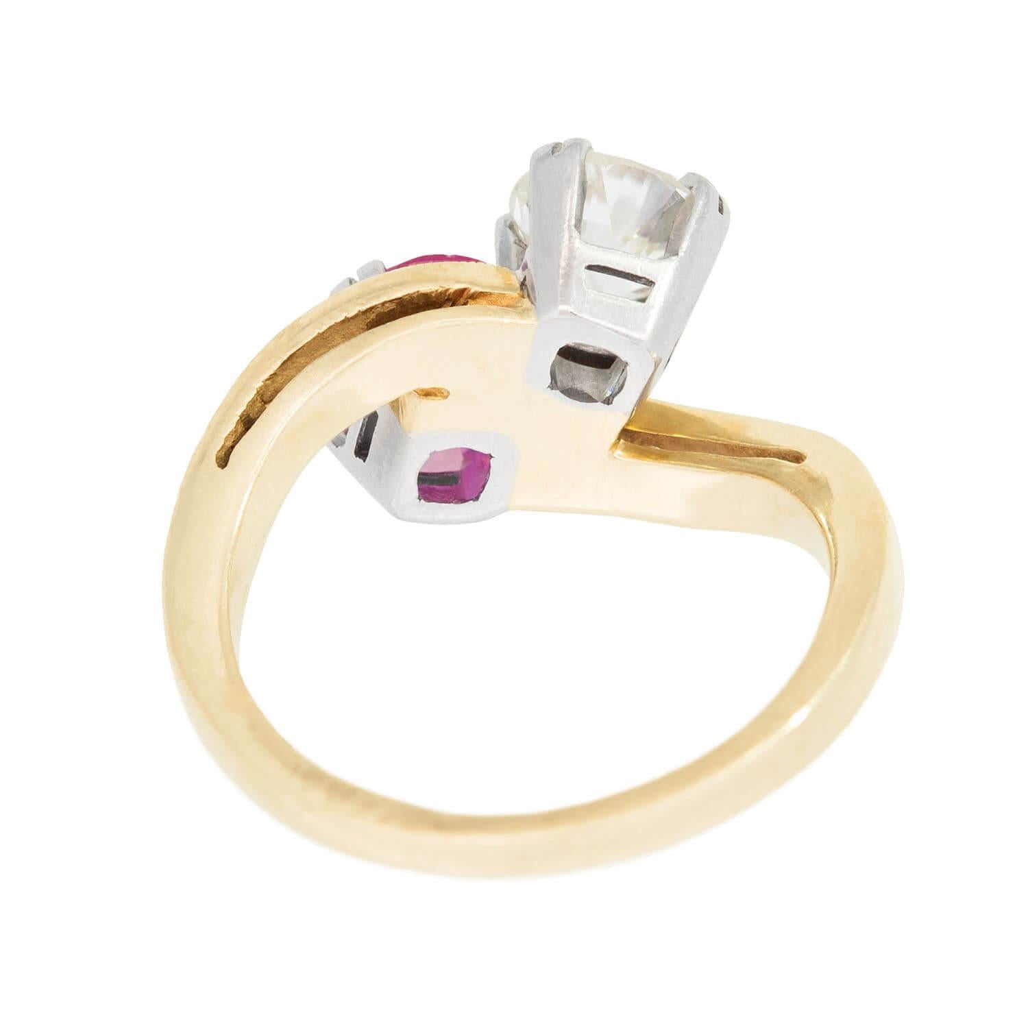 Edwardian 14k/Platinum Diamond and Ruby Moi Et Toi Ring