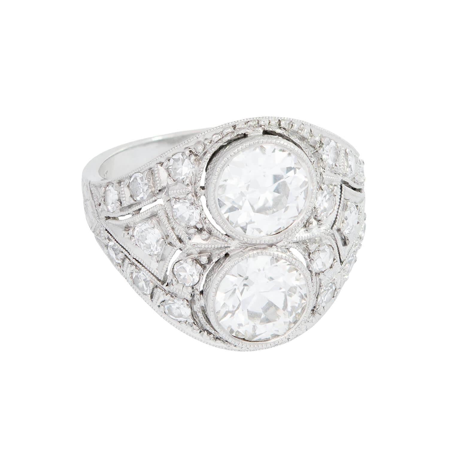 Art Deco Platinum 2 Stone Diamond Ring